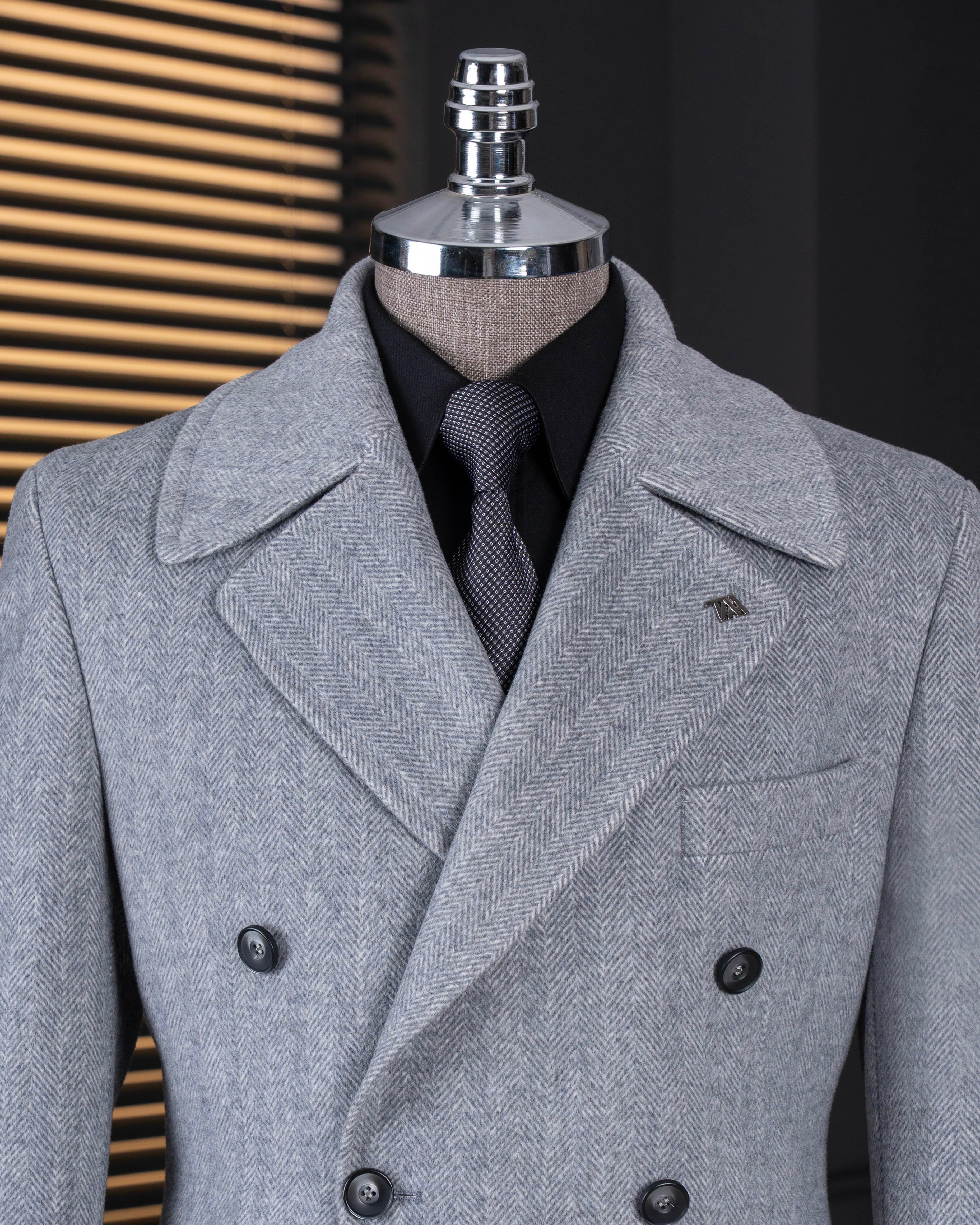 İtalyan stil slim fit kruvaze yün karışımlı kaşe erkek kaban gri T14711