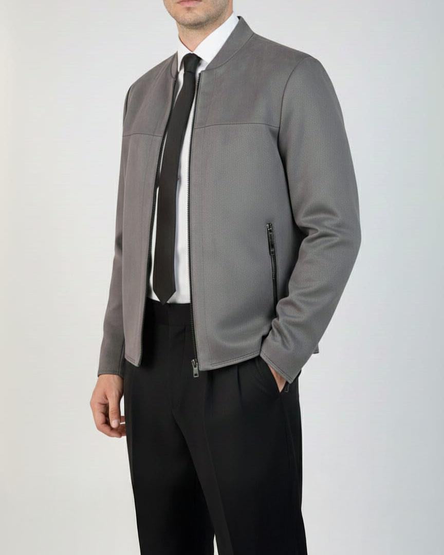 İtalyan stil slim fit mevsimlik erkek süet mont gri T9175