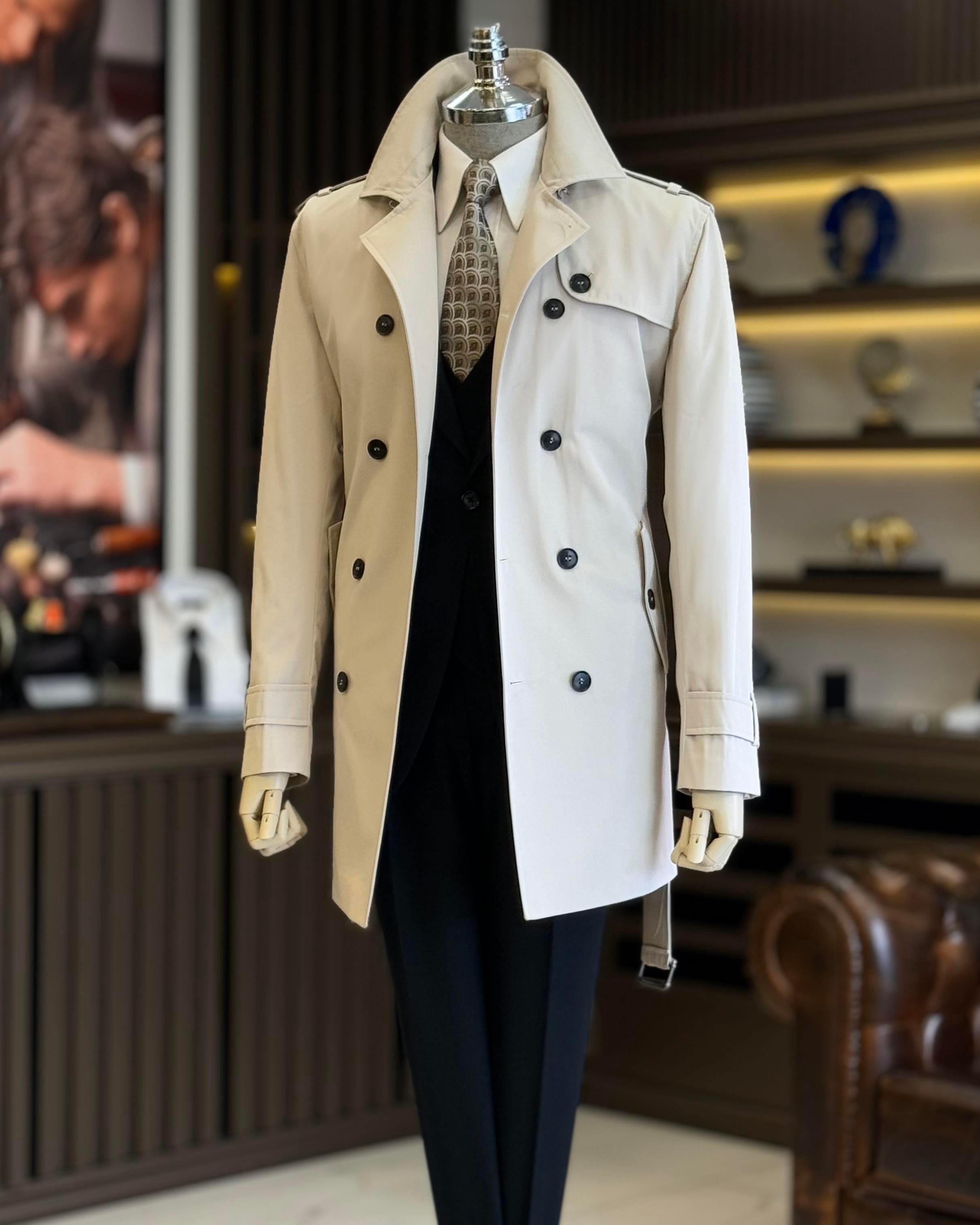 İtalyan stil slim fit mevsimlik erkek trençkot mont taş T11335