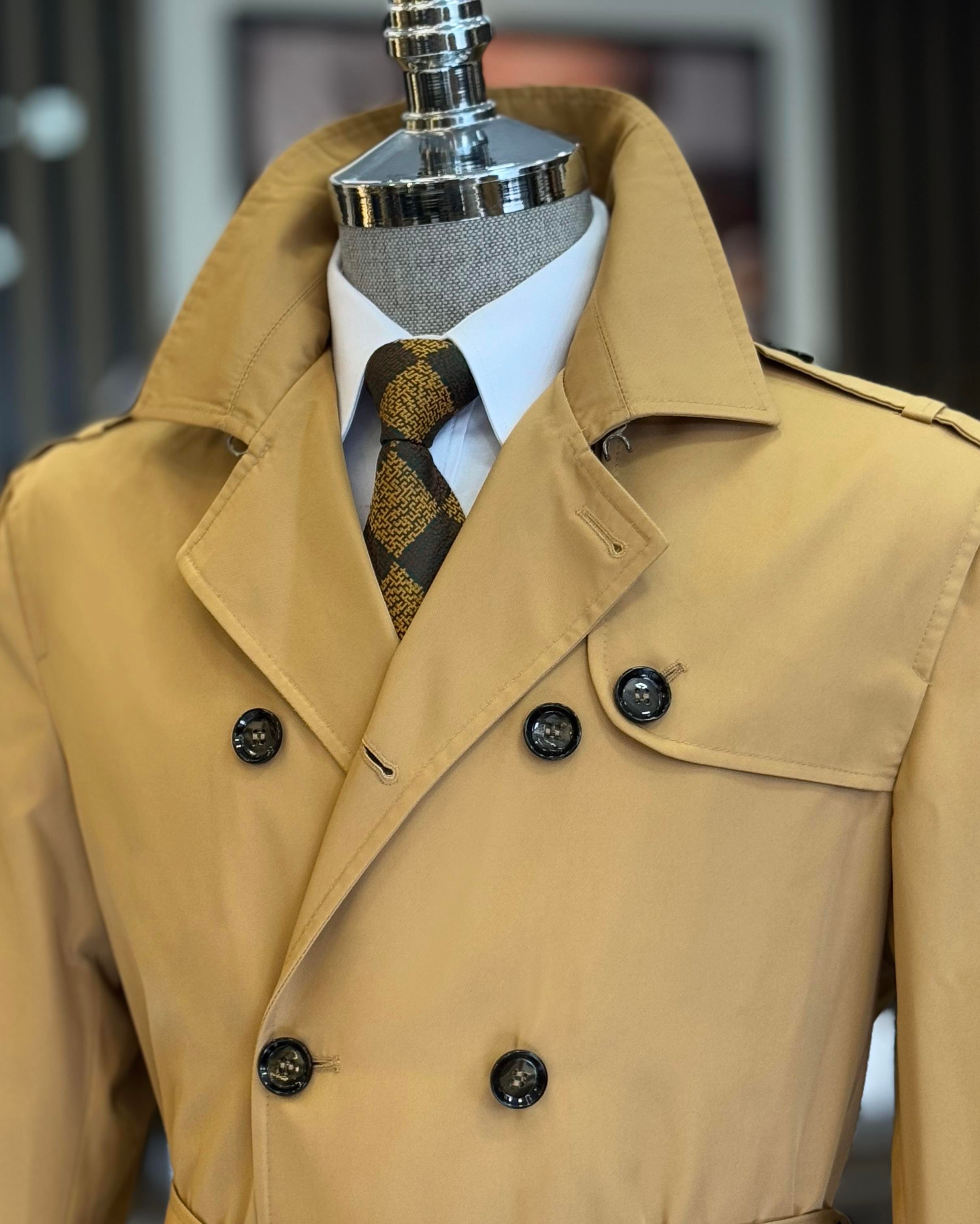 İtalyan stil slim fit mevsimlik erkek trençkot mont Bej T4978
