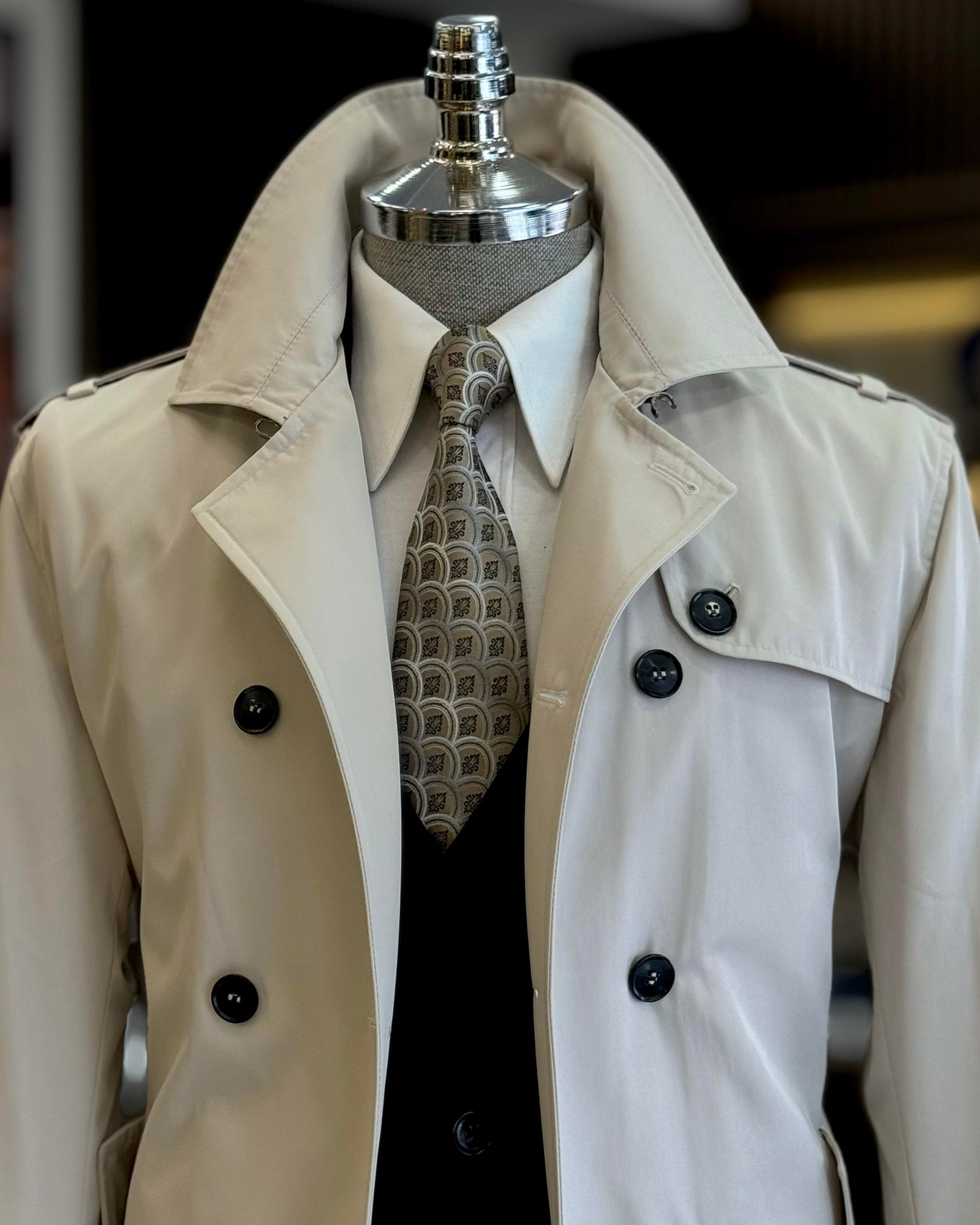 İtalyan stil slim fit mevsimlik erkek trençkot mont taş T11335