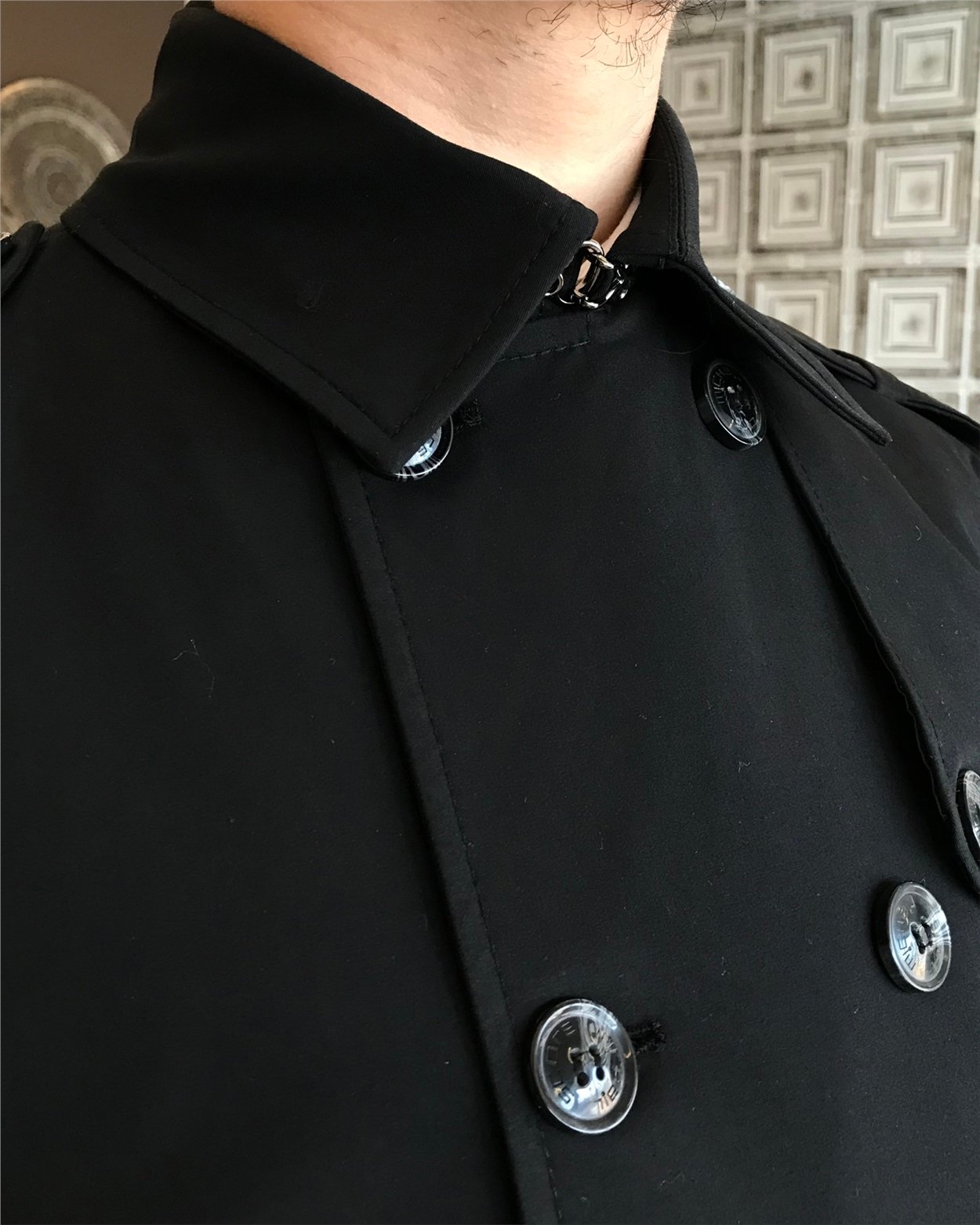 İtalyan stil slim fit mevsimlik erkek trençkot mont Siyah T4977