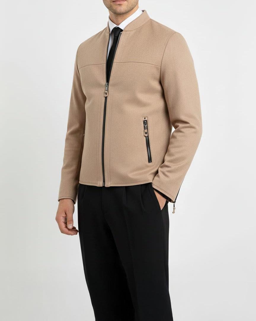 İtalyan stil slim fit mevsimlik erkek süet mont bej T9172