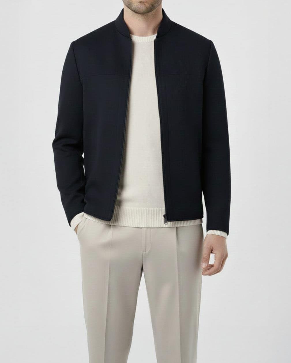 İtalyan stil slim fit mevsimlik erkek süet mont lacivert T9174