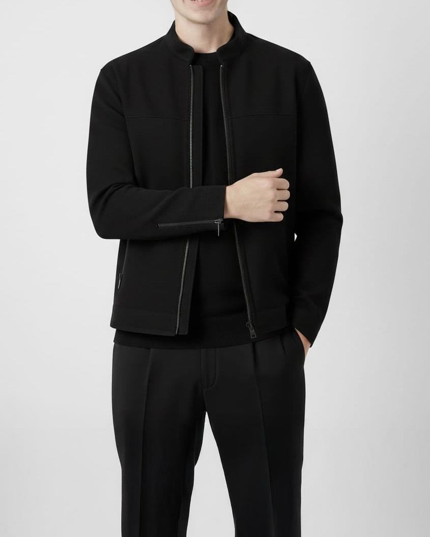 İtalyan stil slim fit mevsimlik erkek süet mont ince ceket Siyah T4907