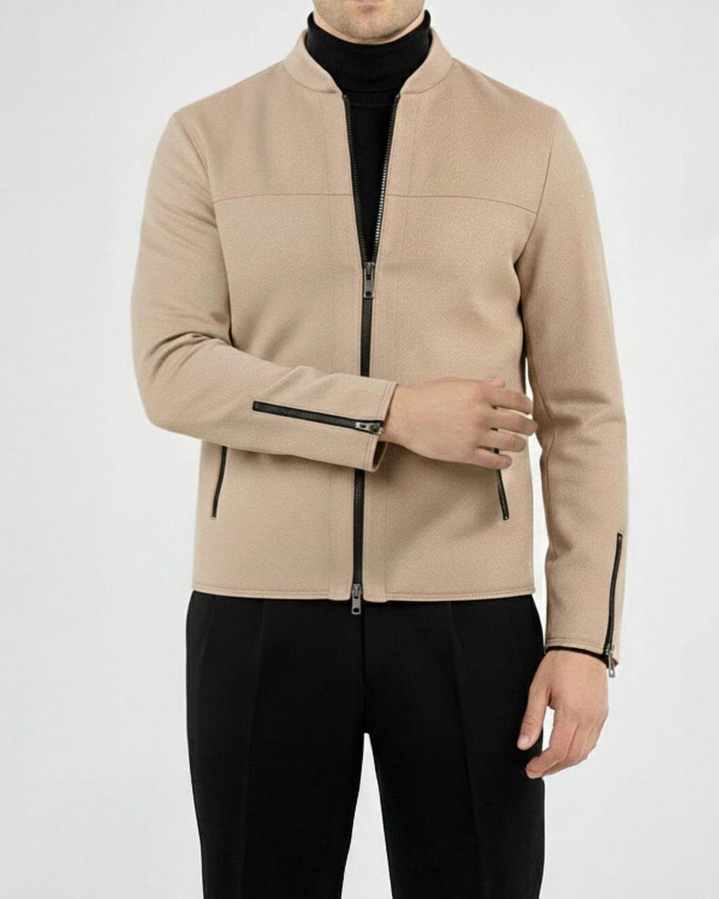 İtalyan stil slim fit mevsimlik erkek süet mont bej T9172