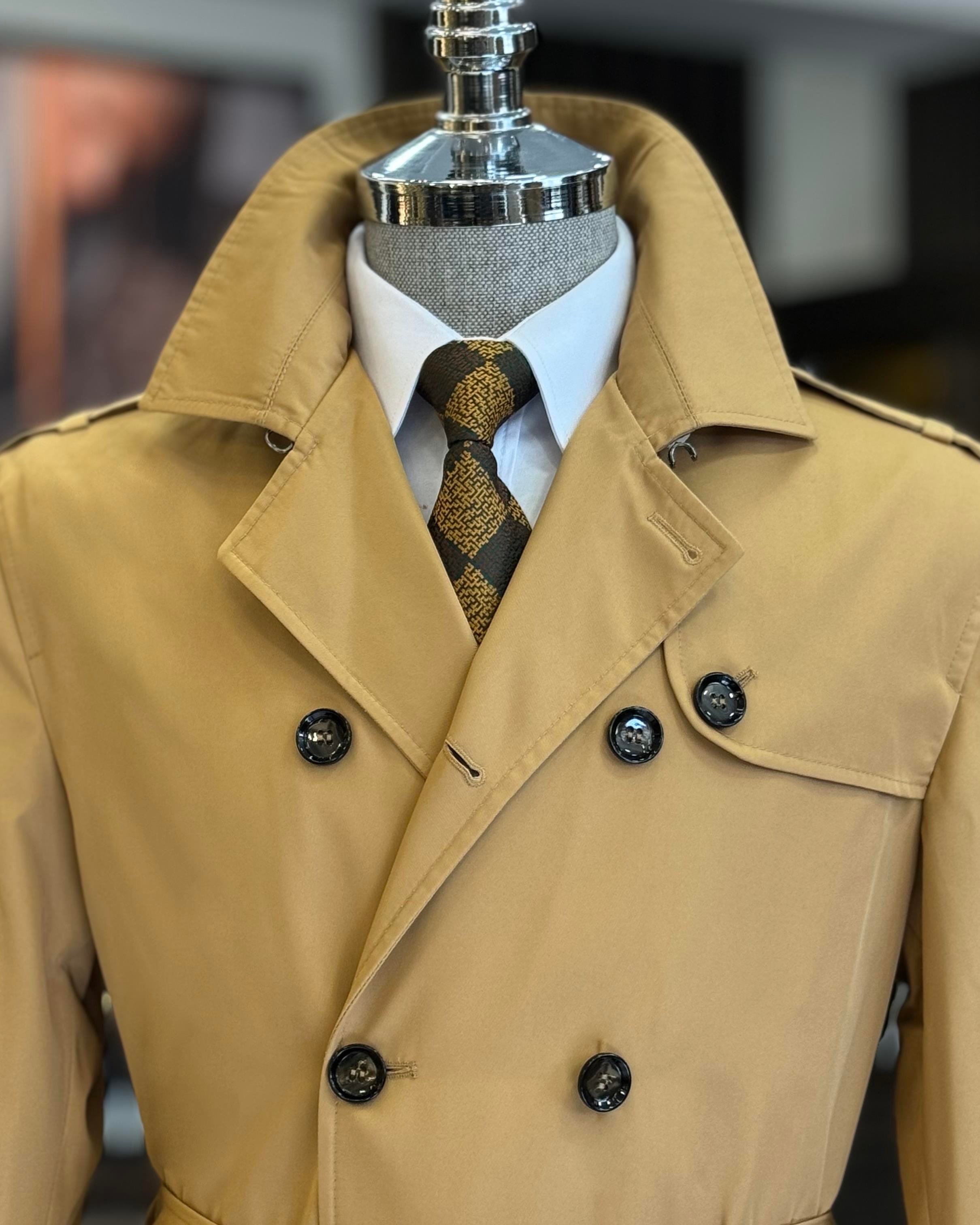 İtalyan stil slim fit mevsimlik erkek trençkot mont Bej T4978