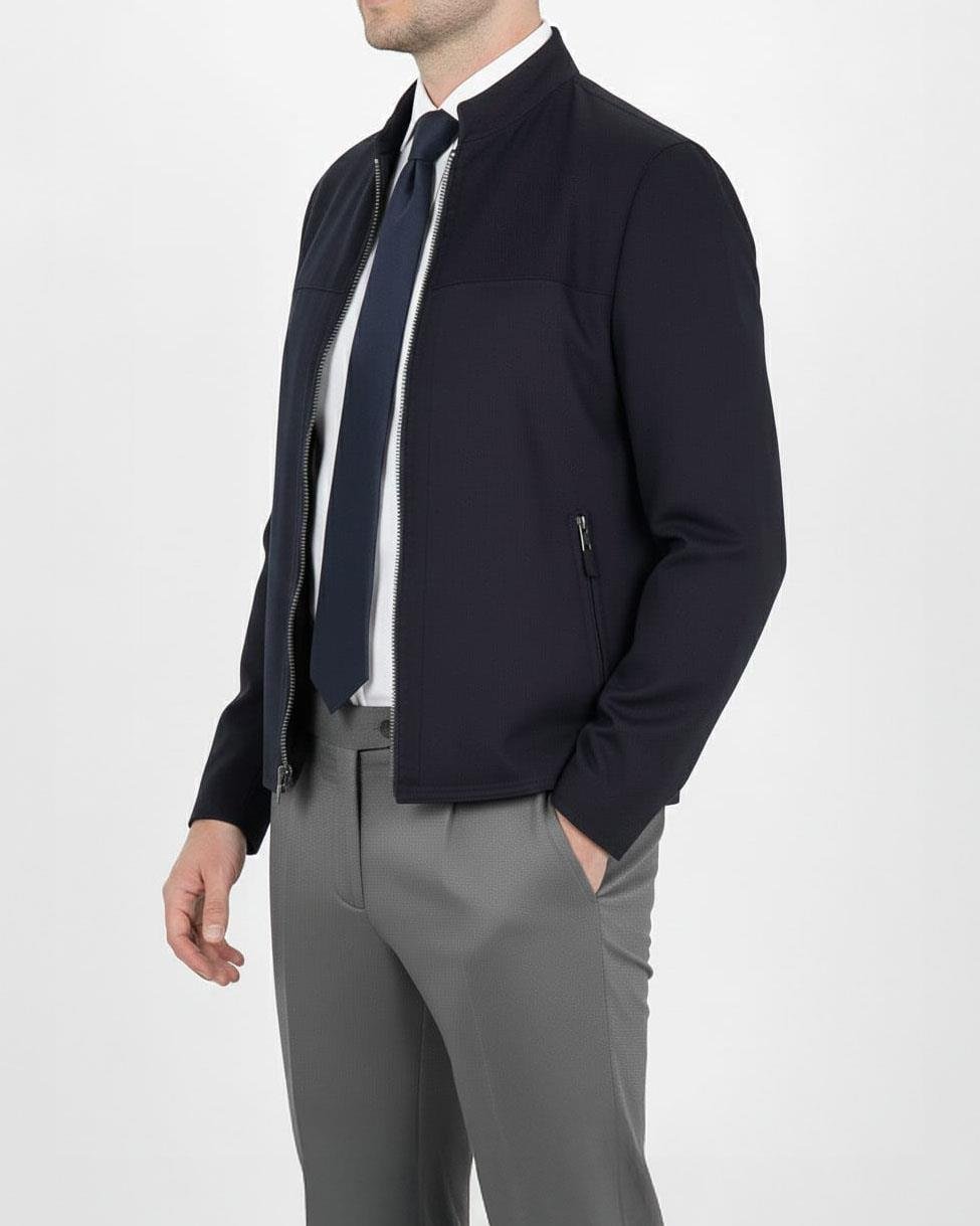 İtalyan stil slim fit mevsimlik erkek süet mont lacivert T9174