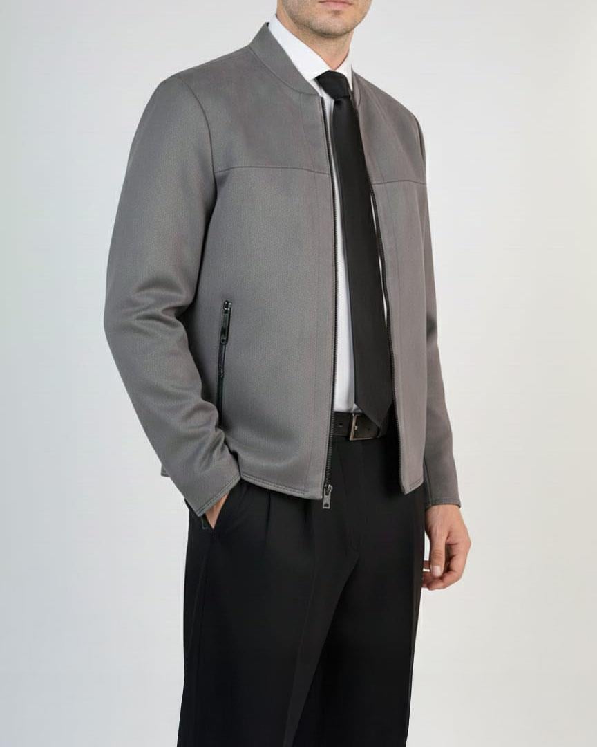 İtalyan stil slim fit mevsimlik erkek süet mont gri T9175