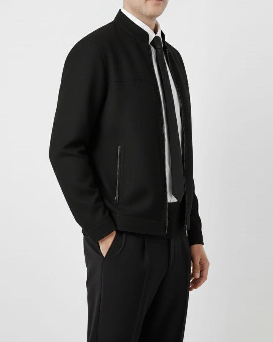 İtalyan stil slim fit mevsimlik erkek süet mont ince ceket Siyah T4907