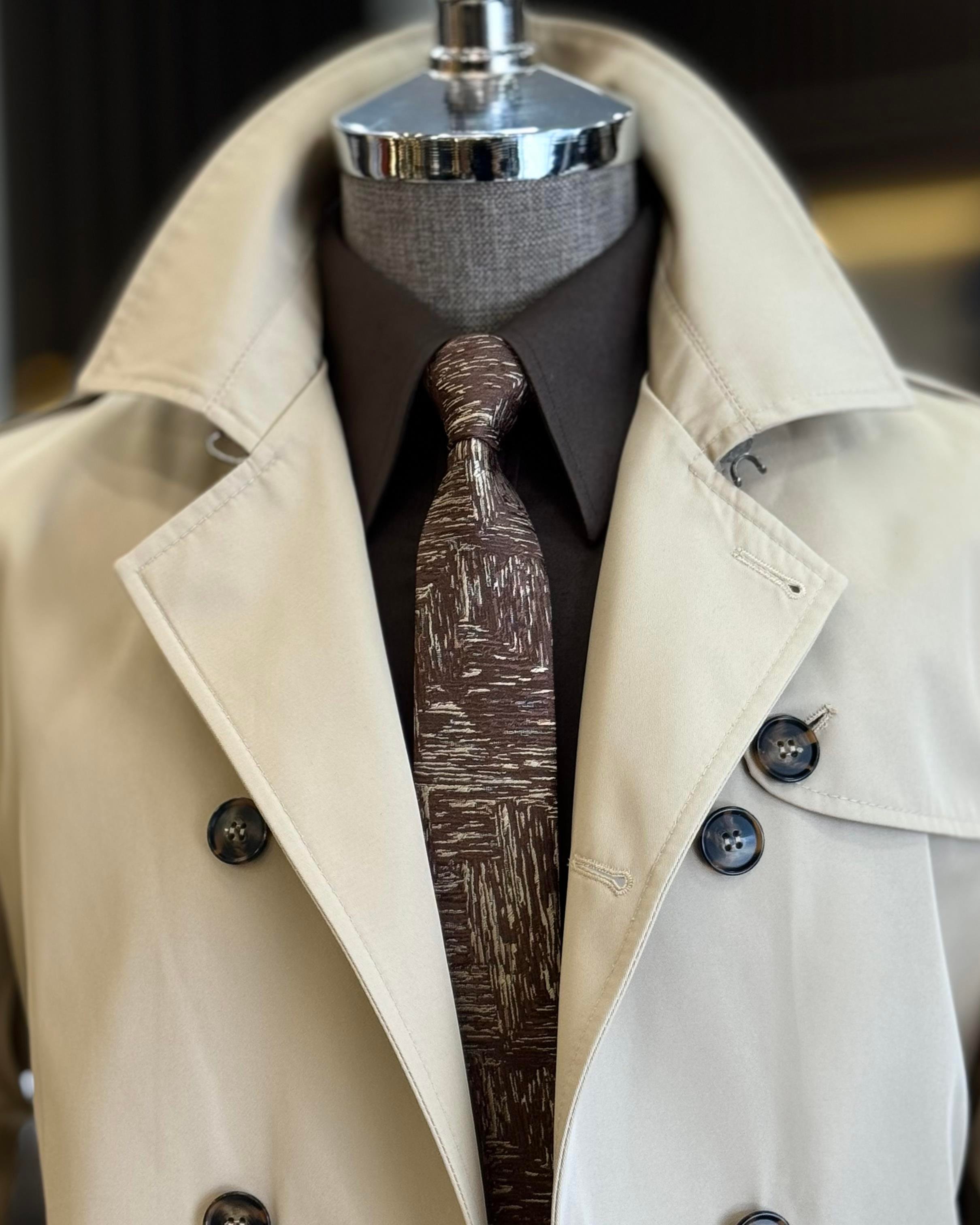 İtalyan stil slim fit mevsimlik erkek trençkot mont bej T11871