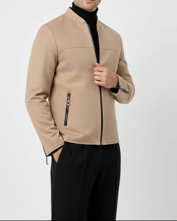 İtalyan stil slim fit mevsimlik erkek süet mont bej T9172