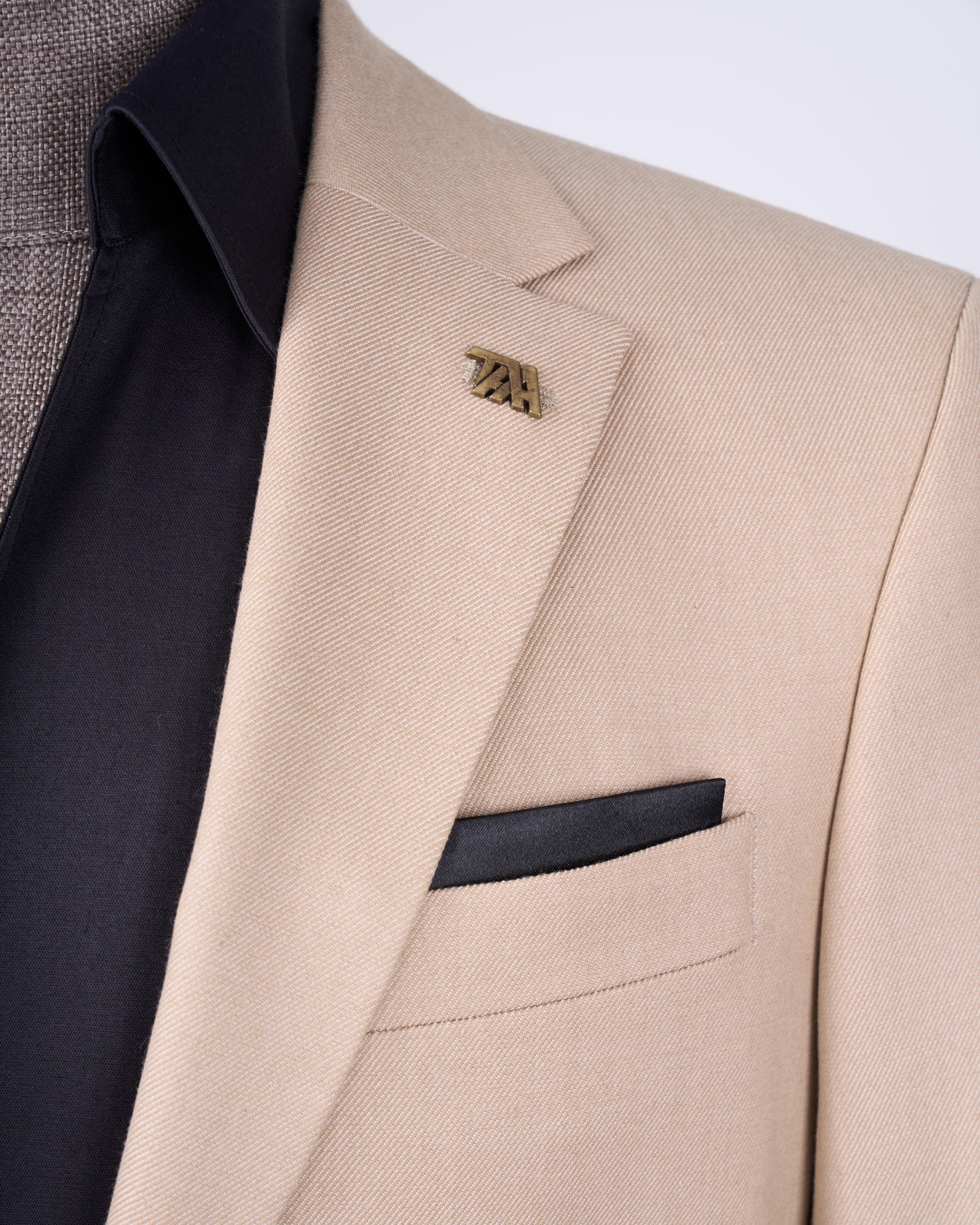 Italian style slim fit mono collar jacket pants suit camel T11545