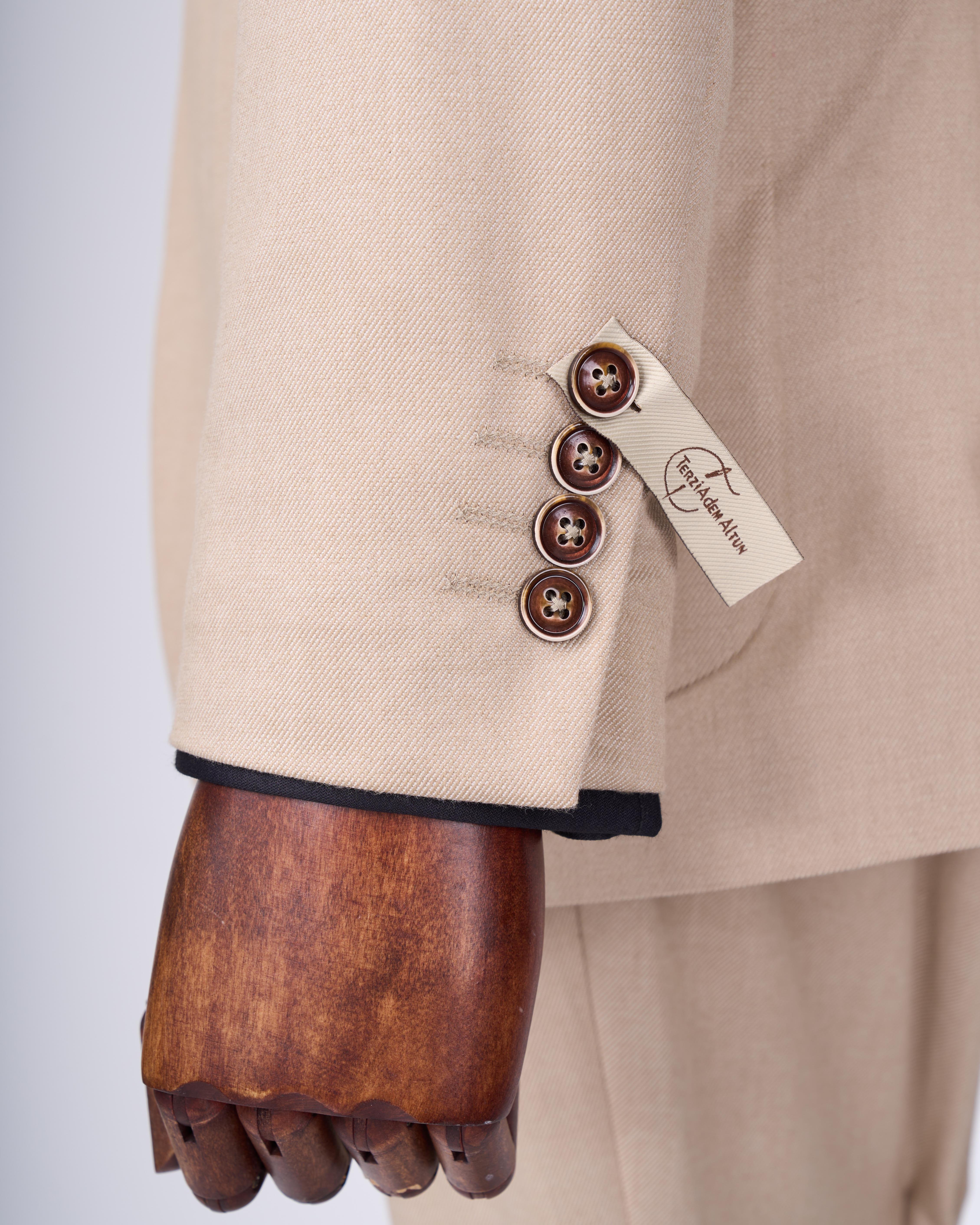 Italian style slim fit mono collar jacket pants suit camel T11545