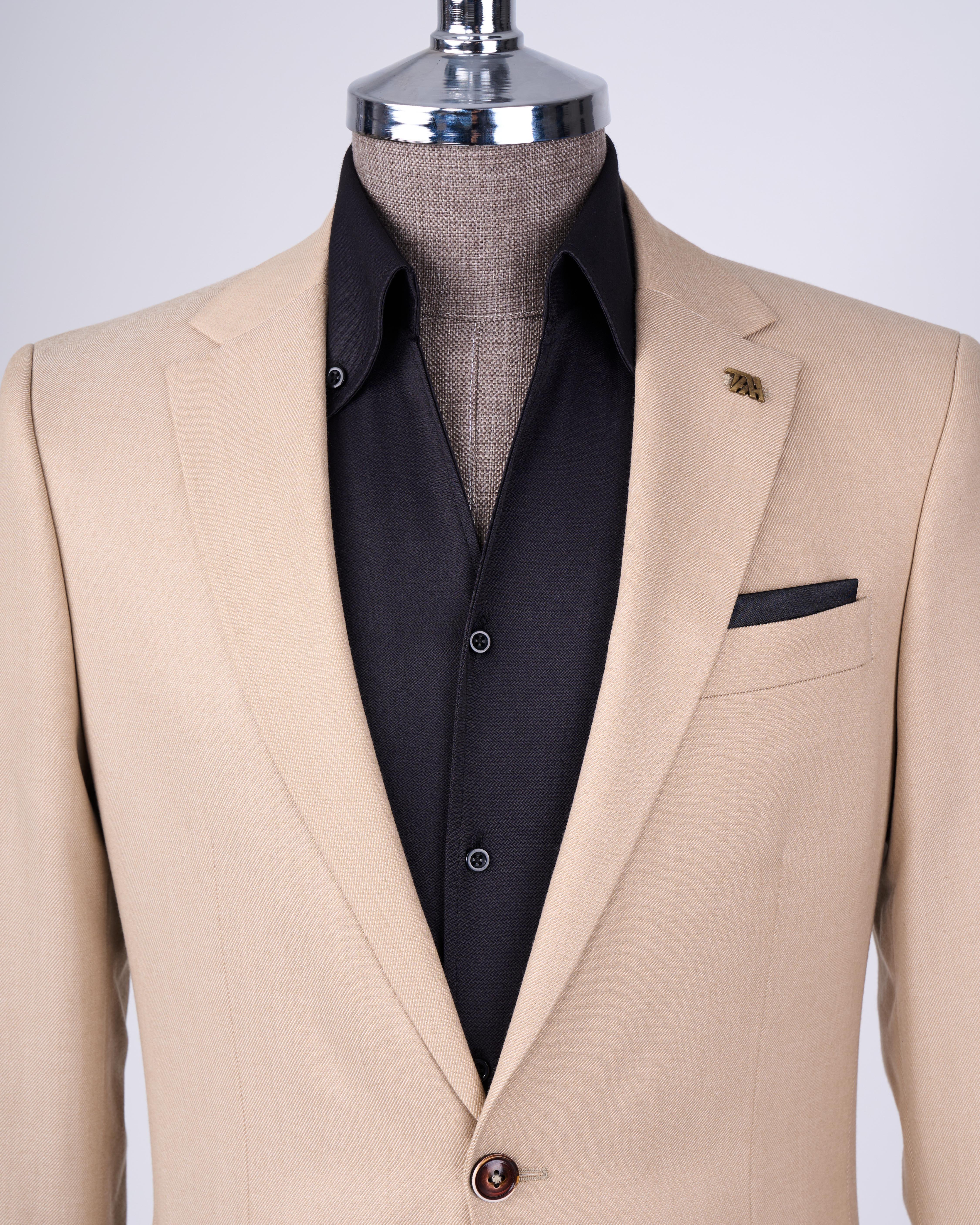 Italian style slim fit mono collar jacket pants suit camel T11545