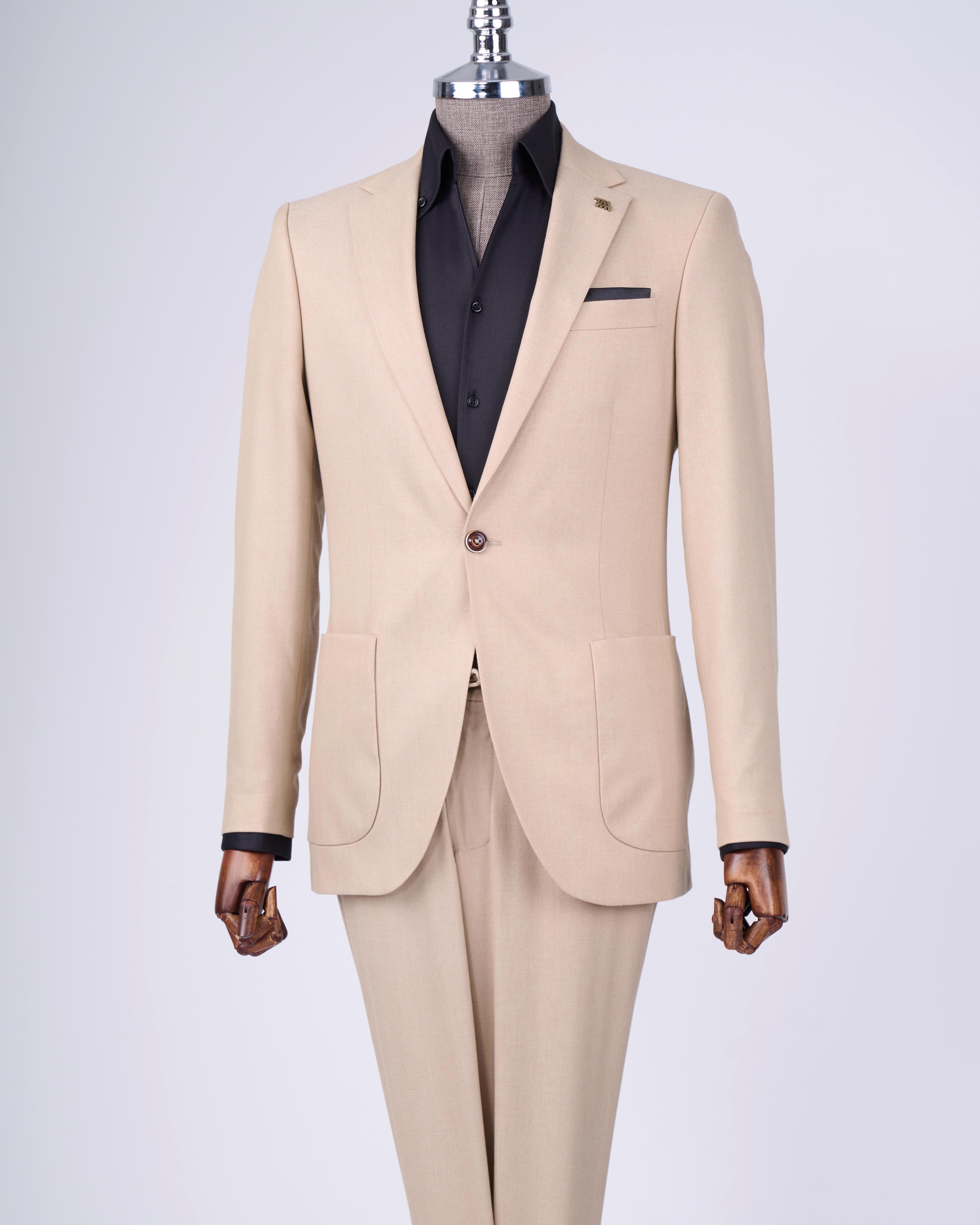 Italian style slim fit mono collar jacket pants suit camel T11545
