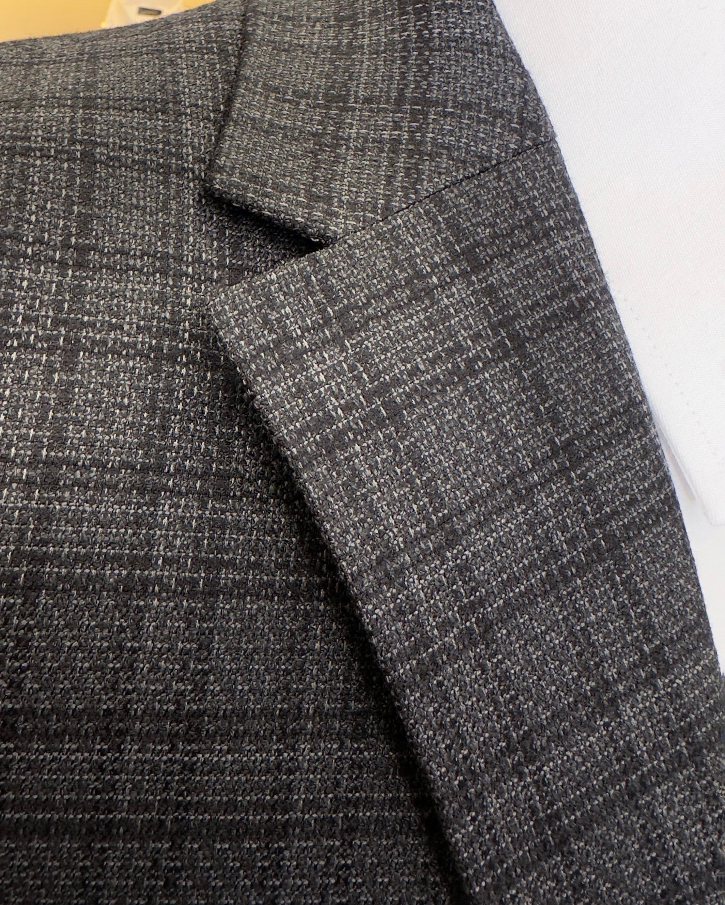 Italian style slim fit mono collar plaid men's jacket anthracite T10752