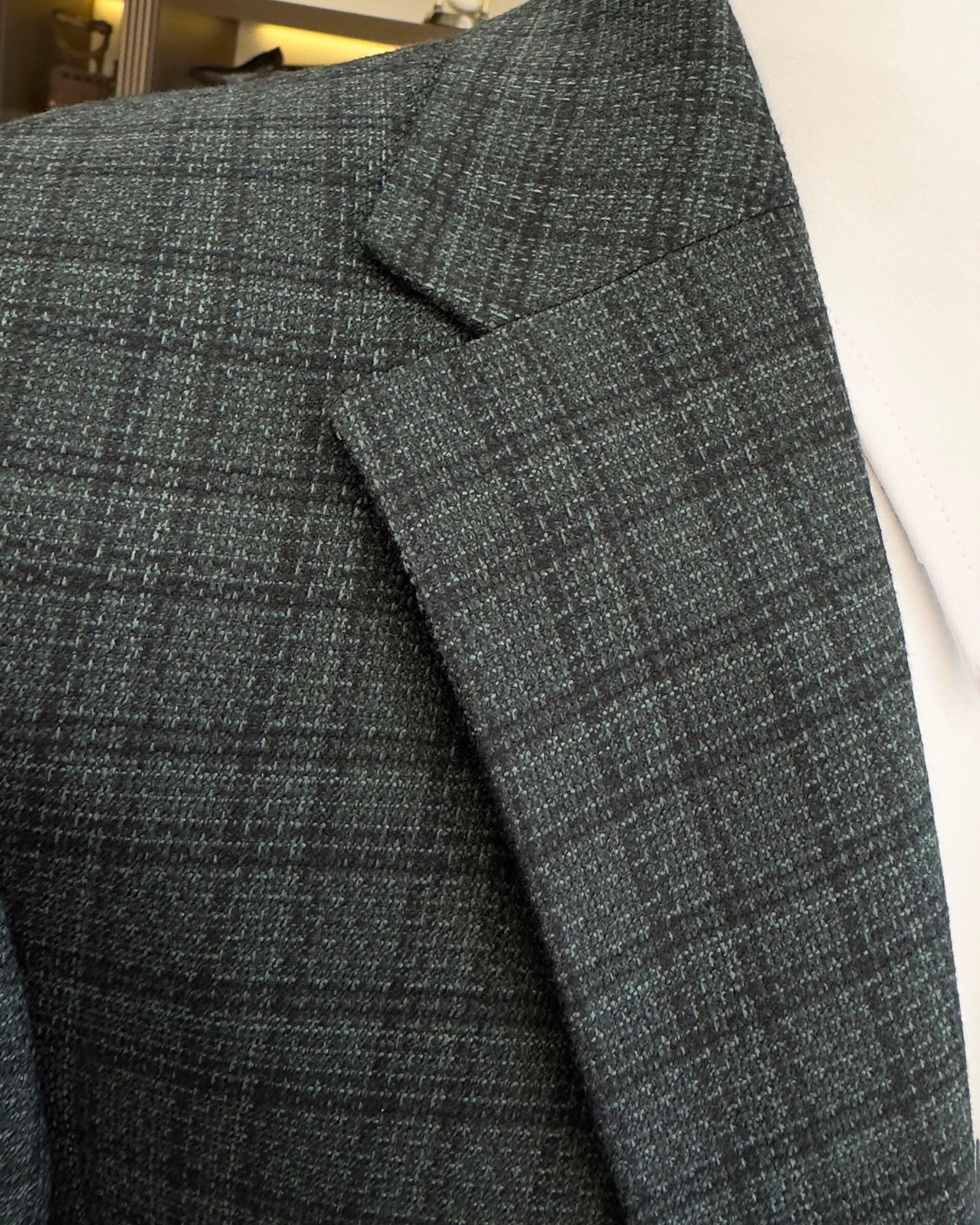 Italian style slim fit mono collar plaid men's jacket green T10749
