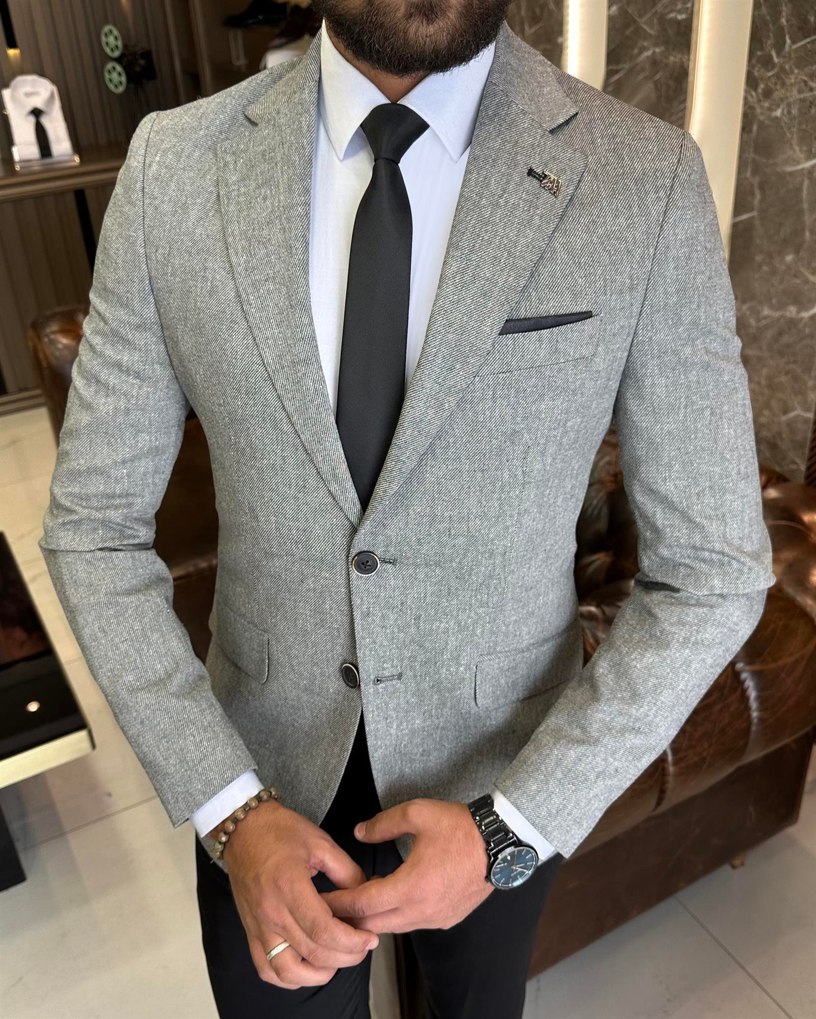 İtalyan stil slim fit mono yaka erkek ceket siyah T9832