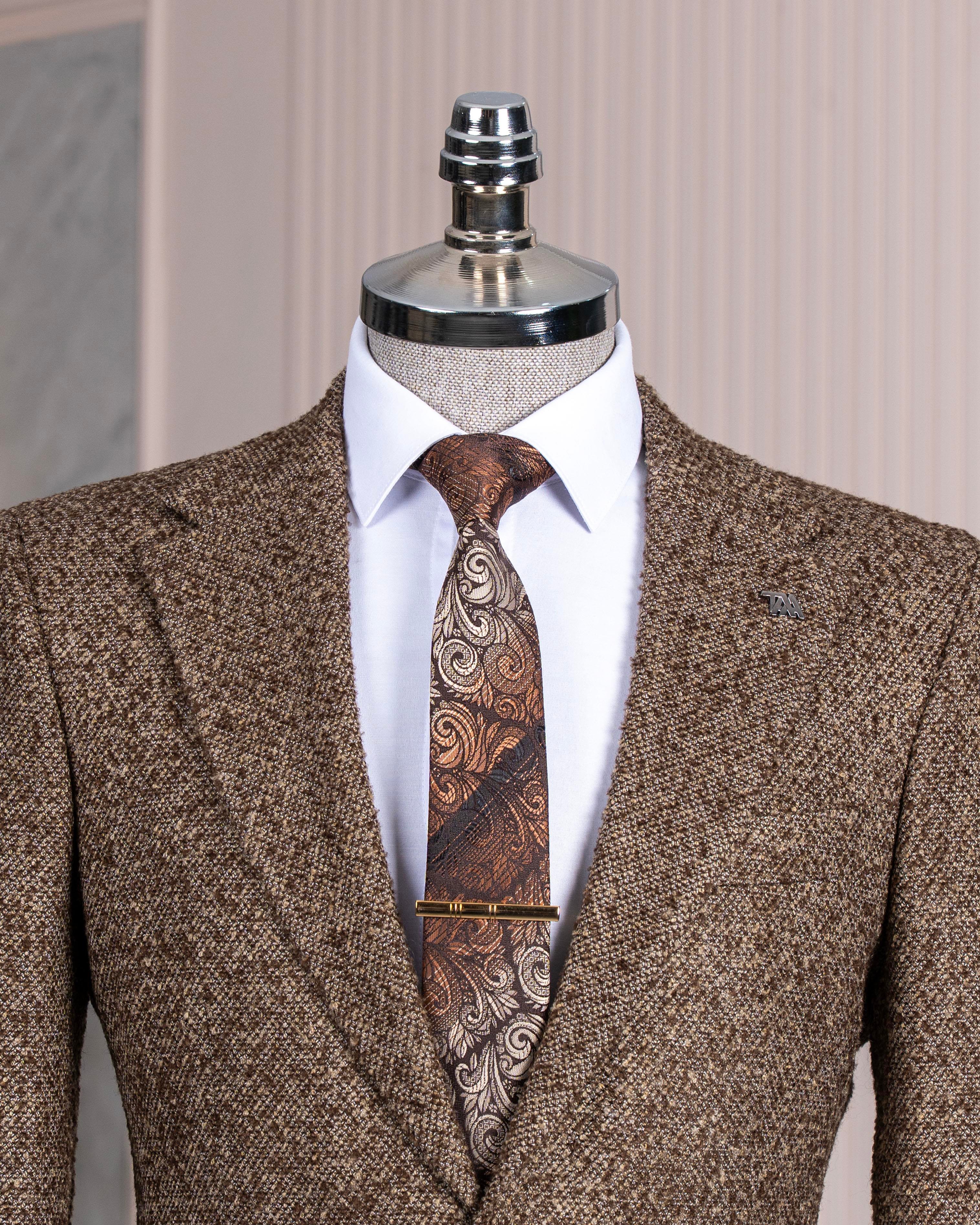 İtalyan stil slim fit mono yaka erkek tek ceket kahverengi T13540