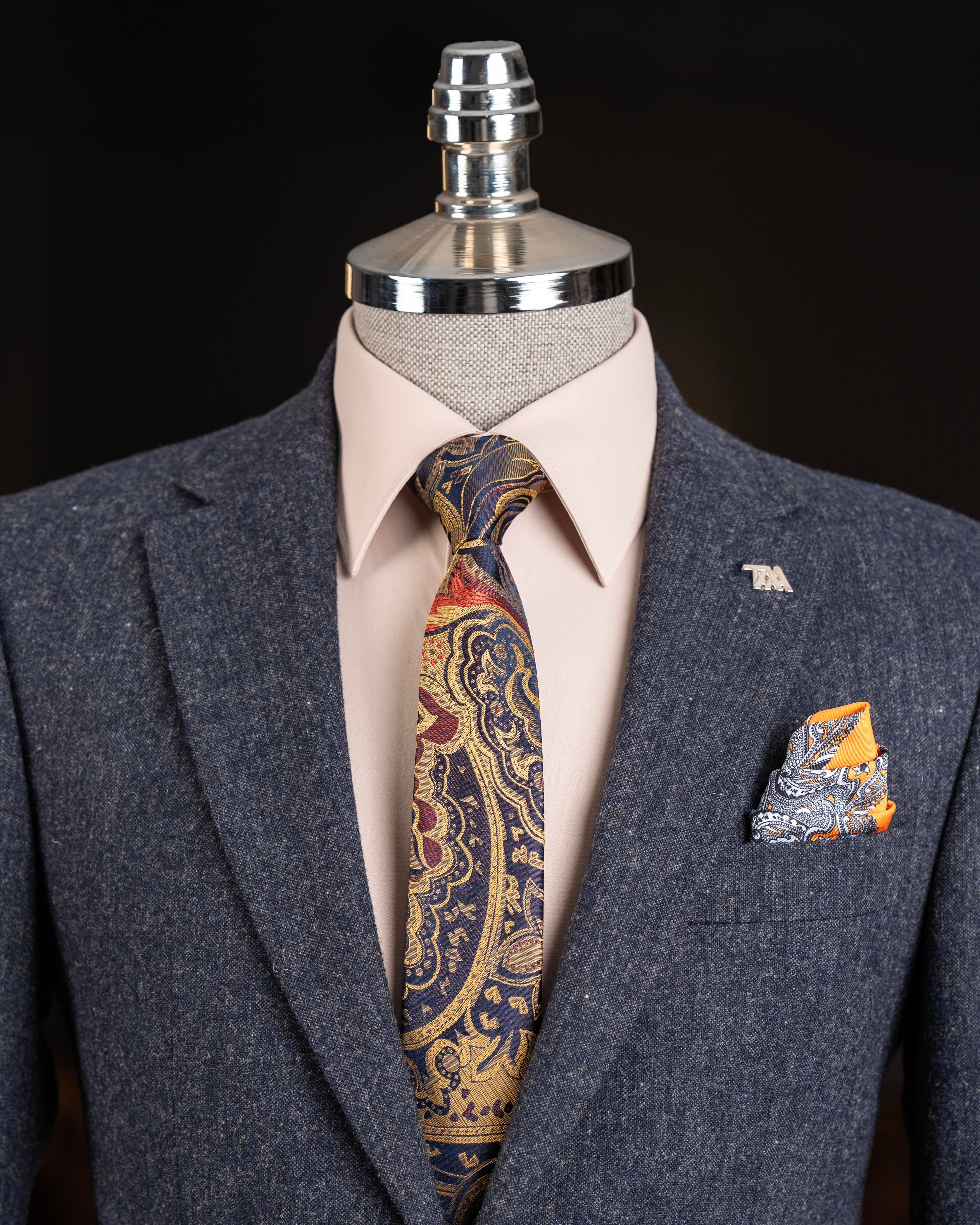 Italian style slim fit mono collar men's single jacket navy blue T13349