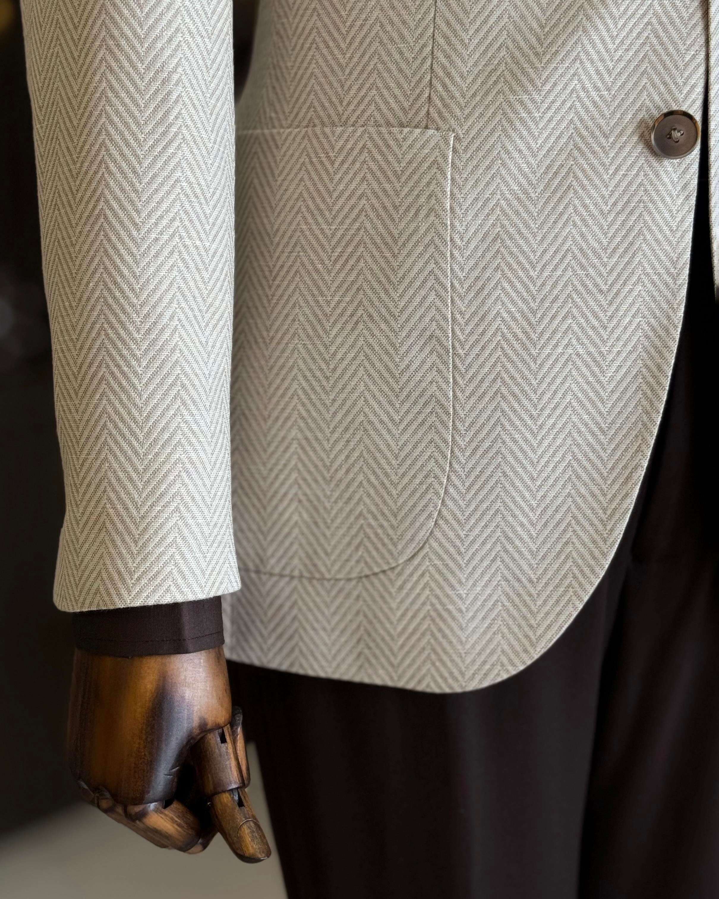 İtalyan stil slim fit mono yaka erkek ceket bej T11536