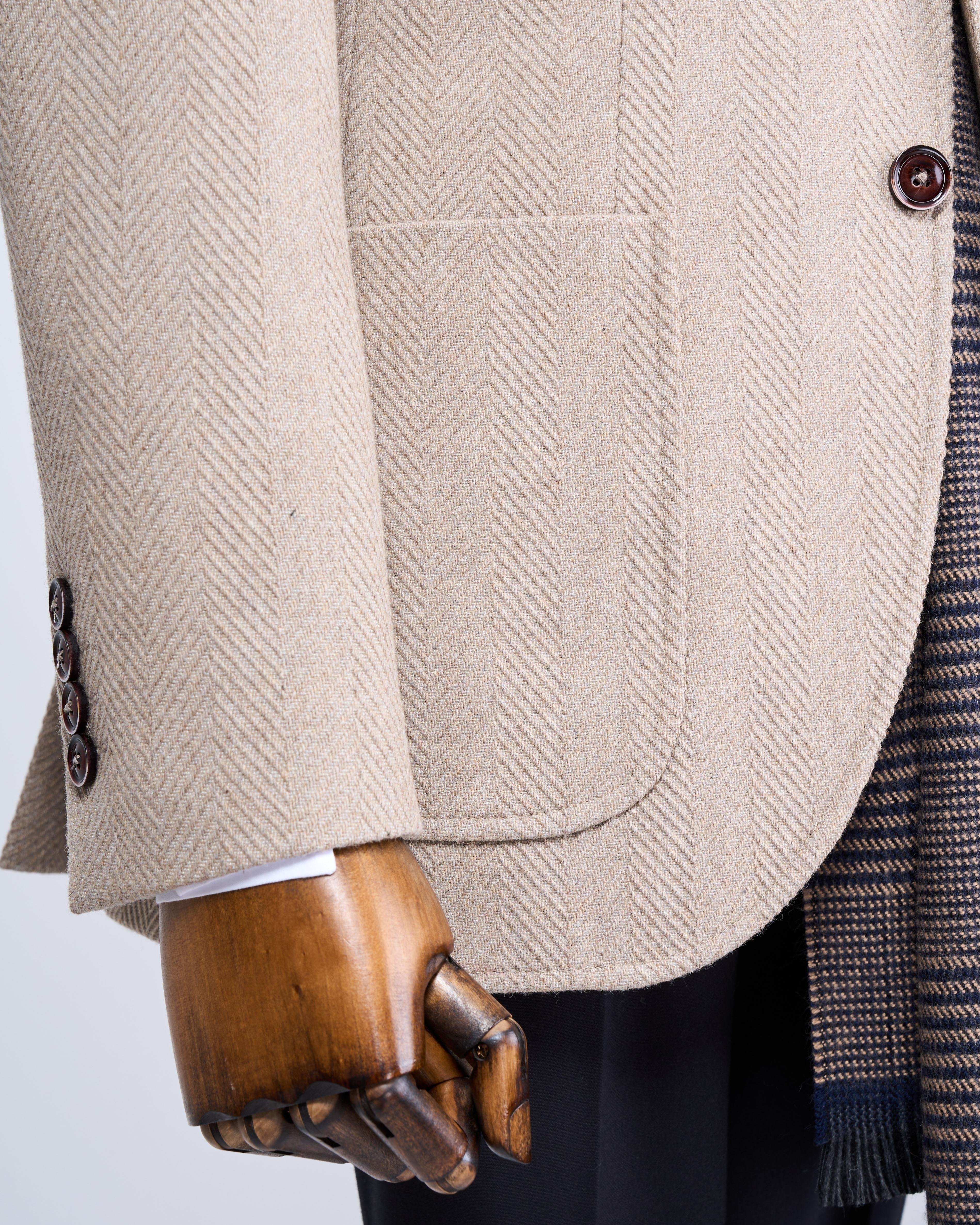 İtalyan stil slim fit mono yaka erkek tek ceket bej T13580