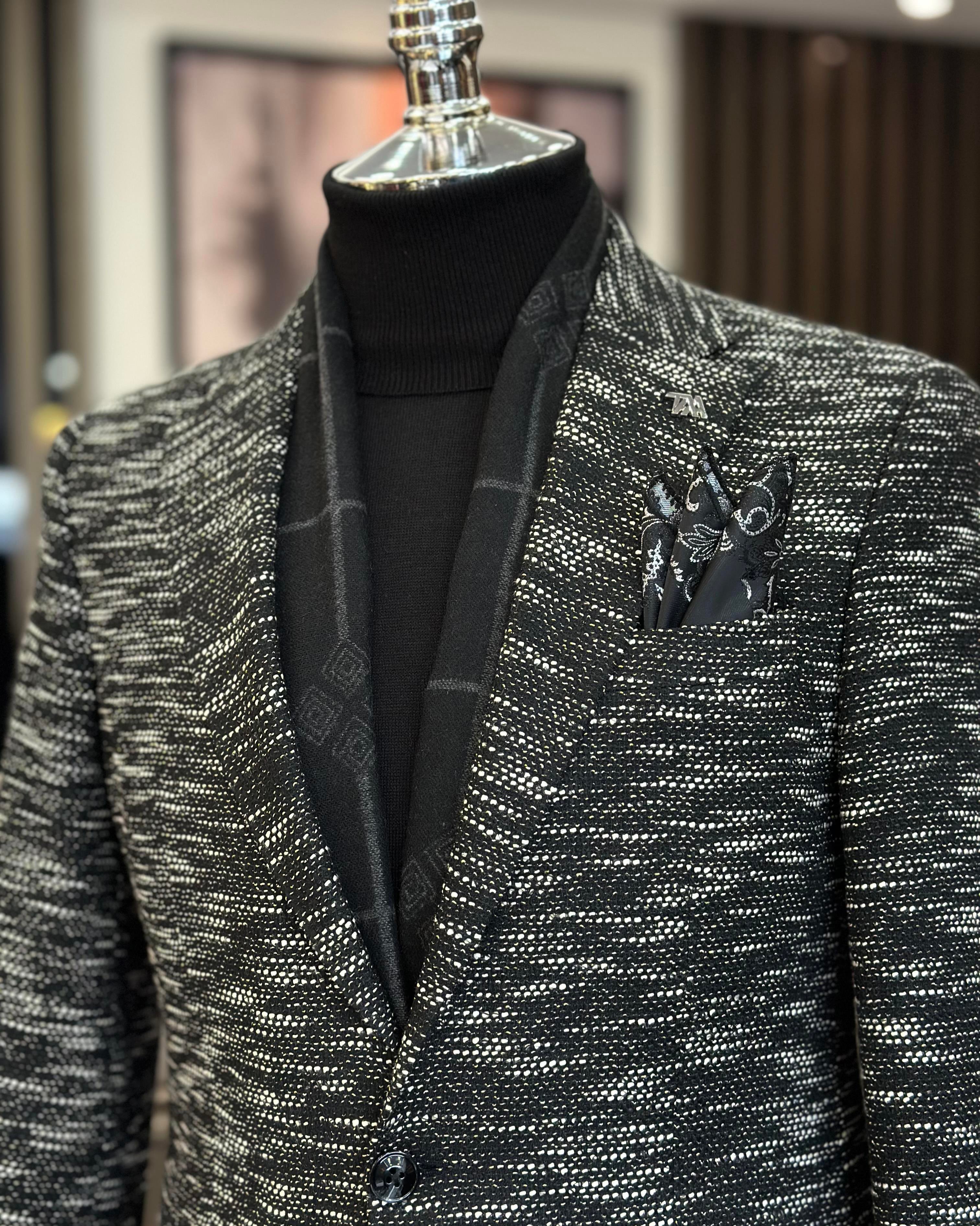 tdfブラック38 TerziAdemAltun İtalyan stil slim fit mono yaka erkek ceket siyah