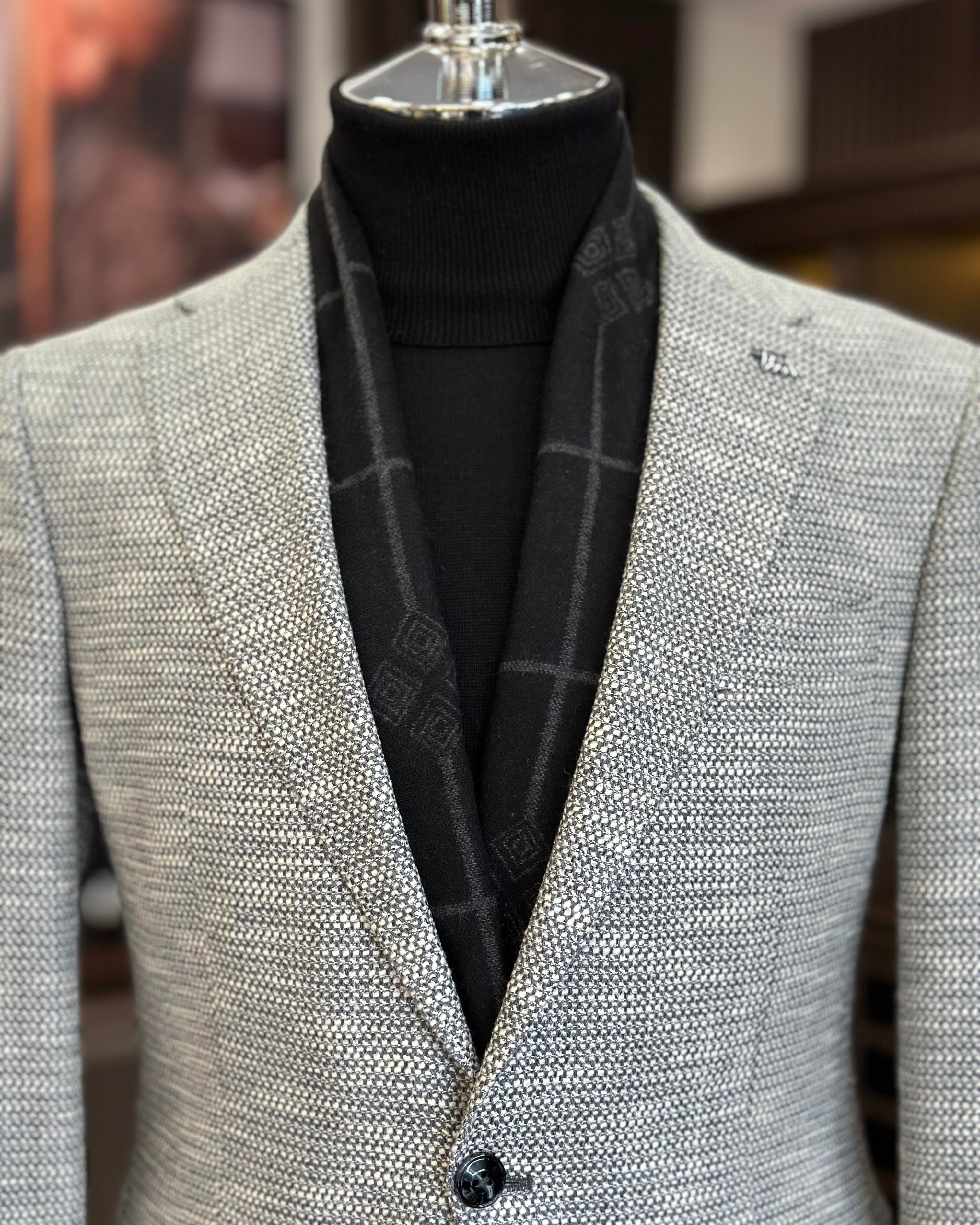 İtalyan stil slim fit mono yaka erkek ceket gri T11013