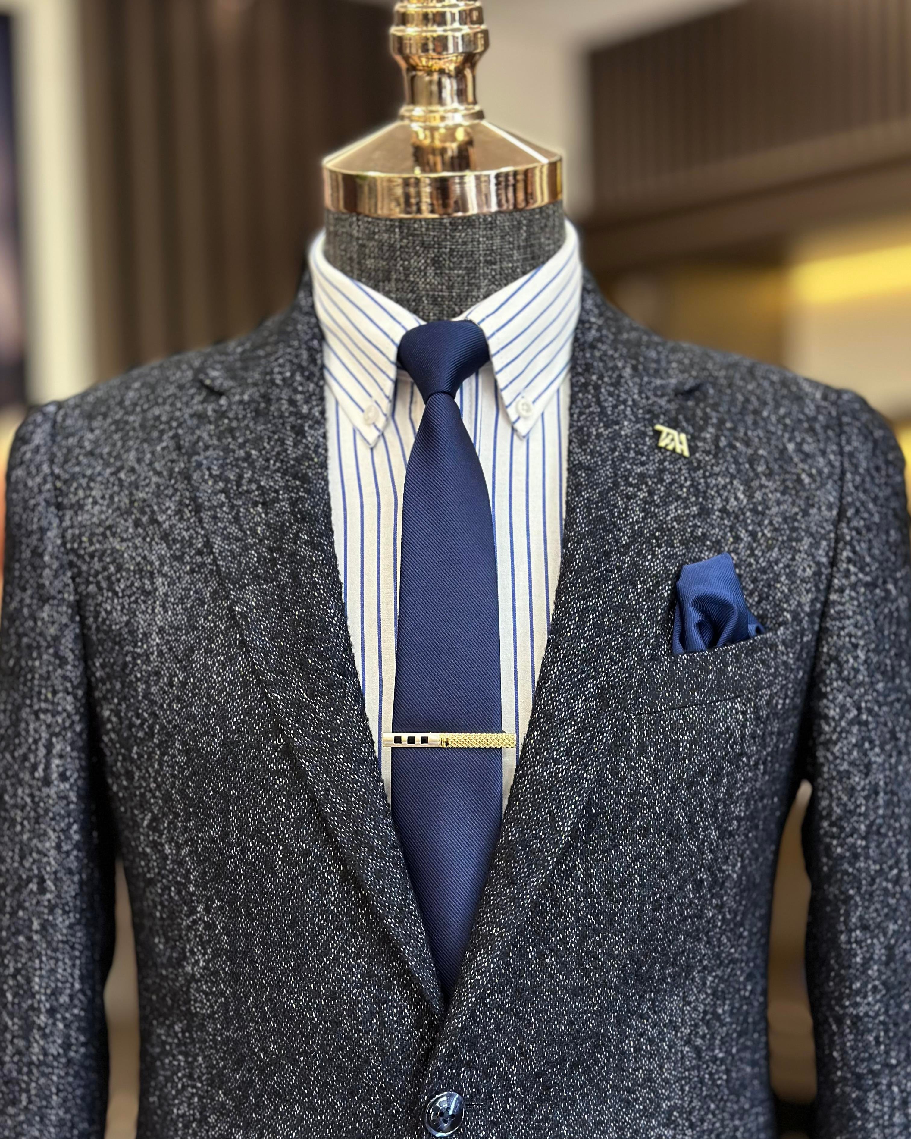 İtalyan stil slim fit mono yaka erkek ceket lacivert T10891