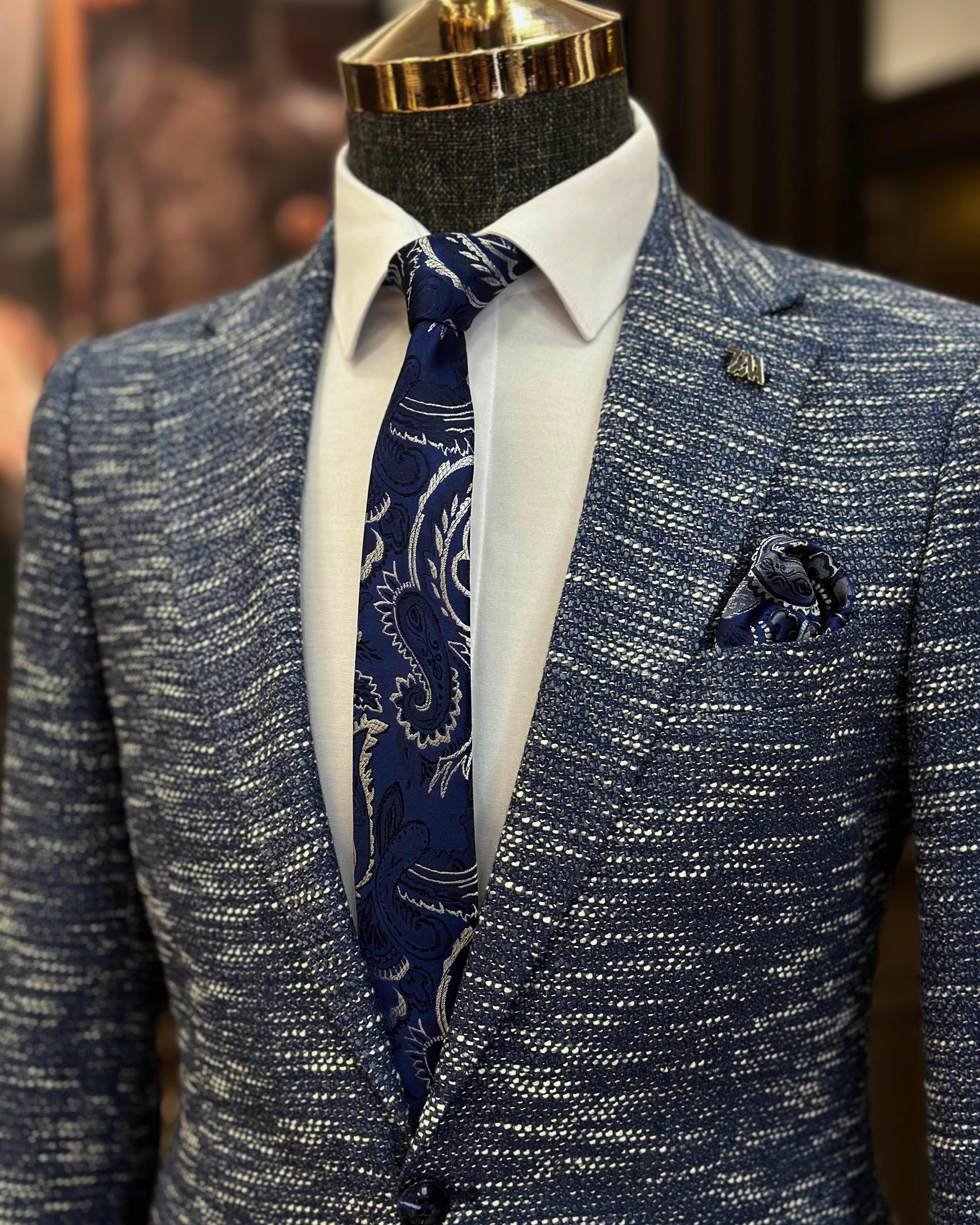 İtalyan stil slim fit mono yaka erkek ceket mavi T11016