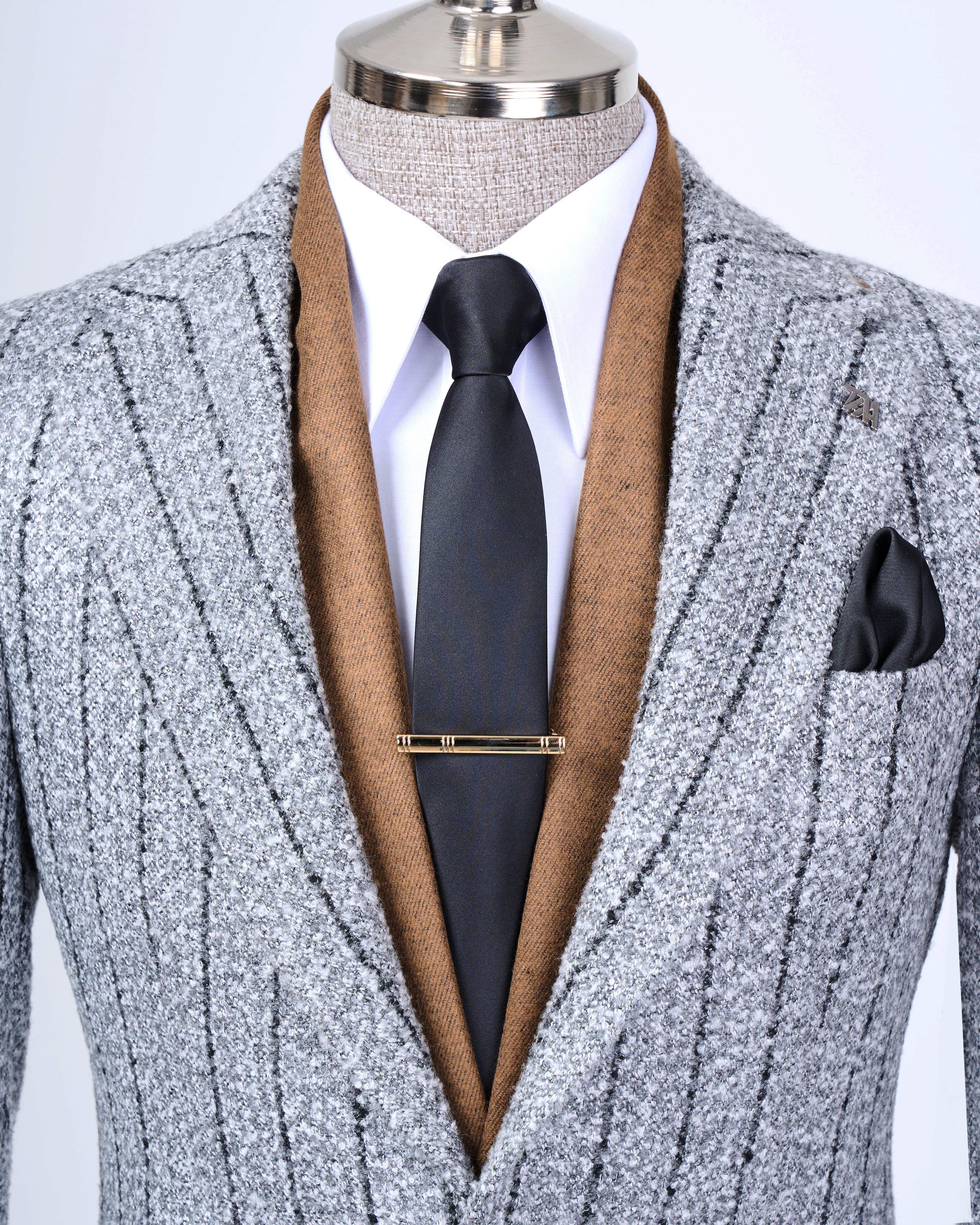 İtalyan stil slim fit mono yaka erkek tek ceket gri T13593