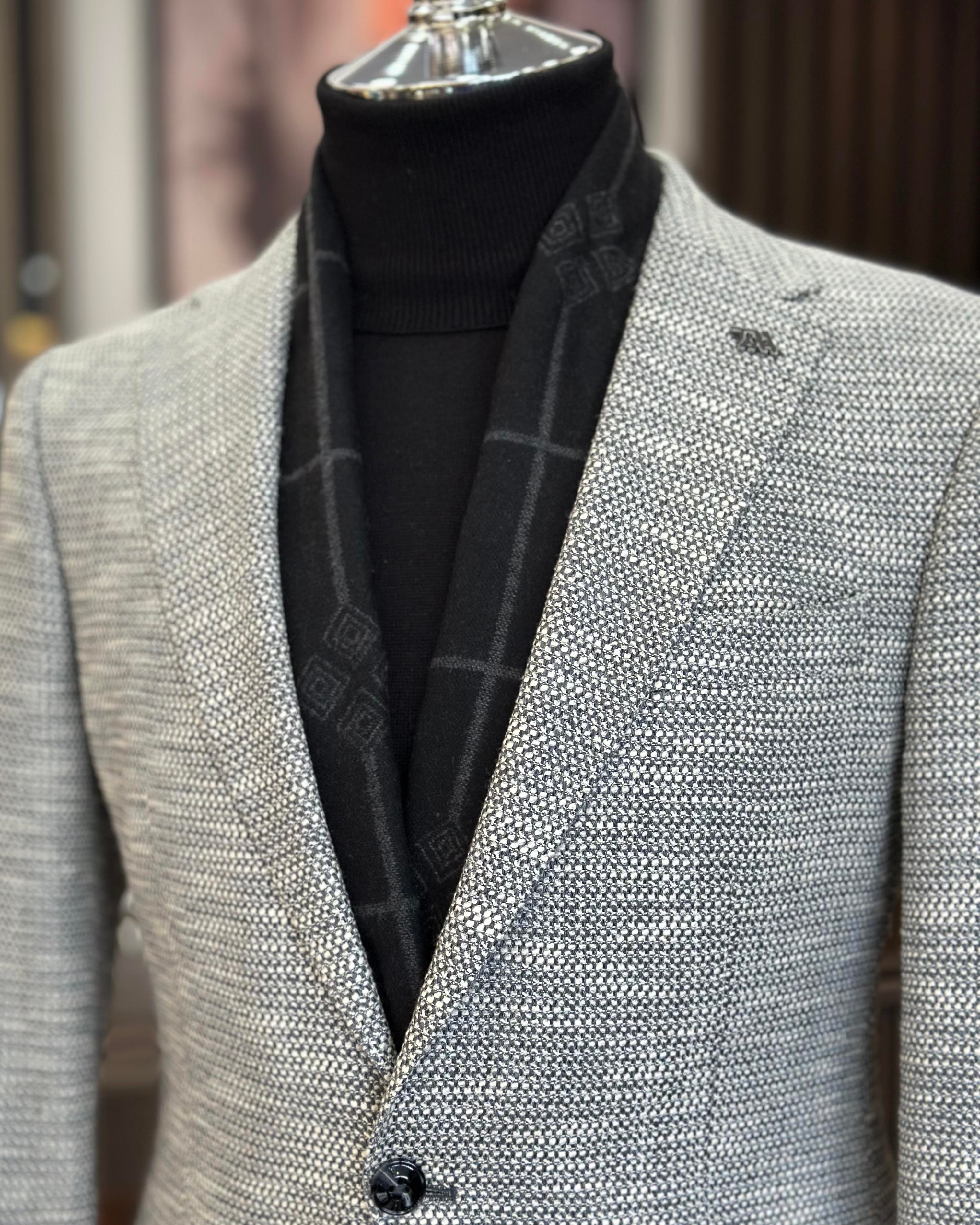 İtalyan stil slim fit mono yaka erkek ceket gri T11013
