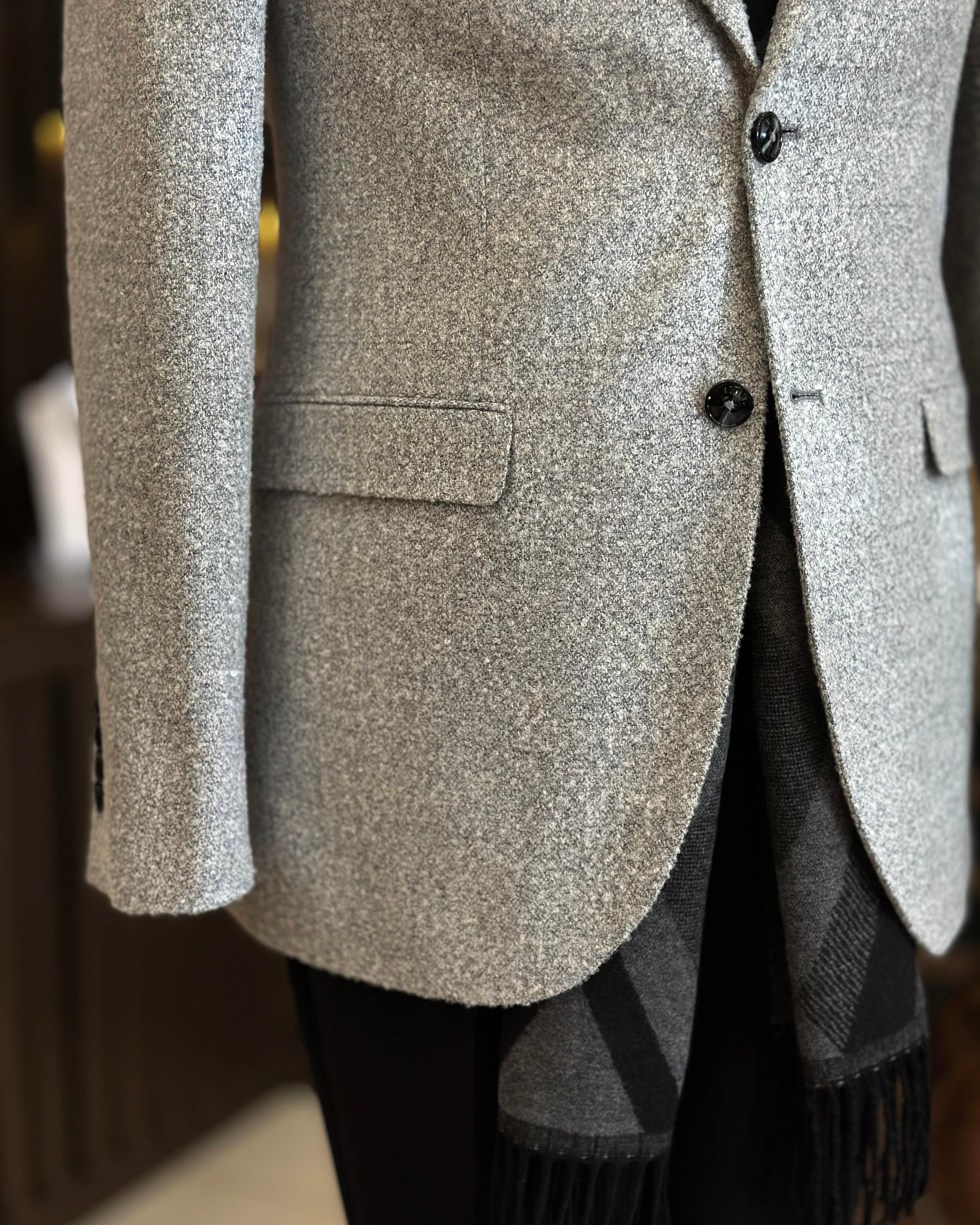 İtalyan stil slim fit mono yaka erkek ceket gri T10890