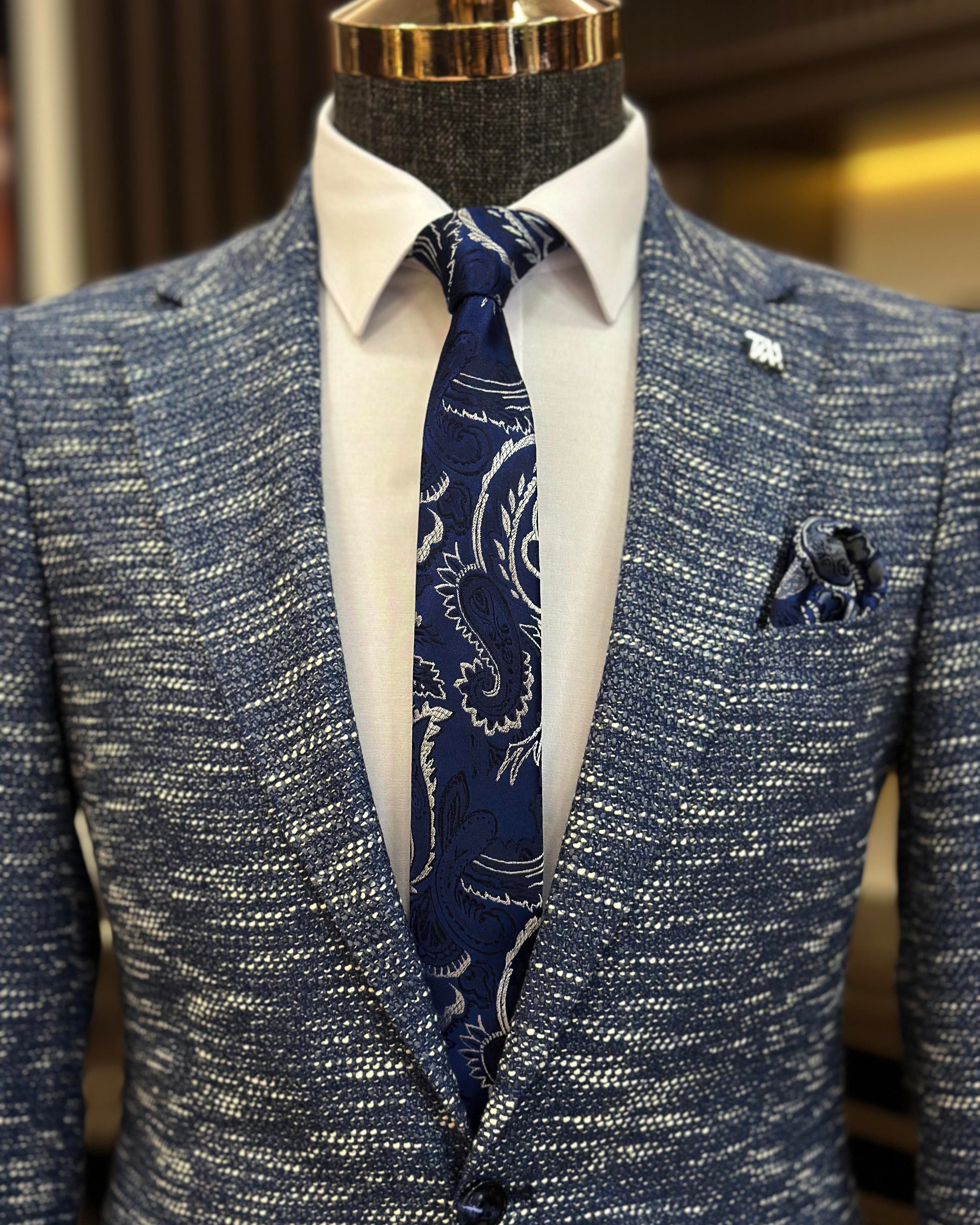 İtalyan stil slim fit mono yaka erkek ceket mavi T11016