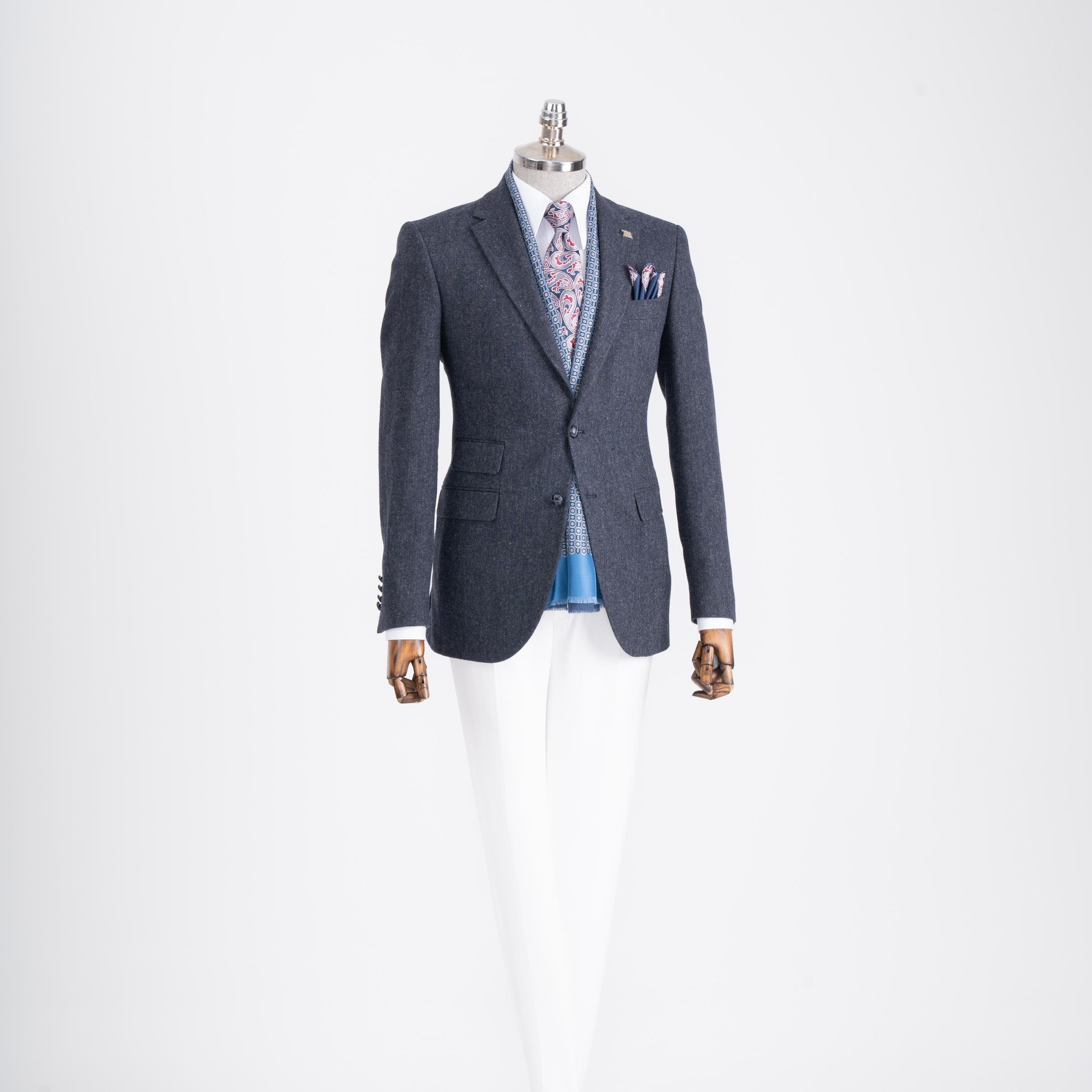 İtalyan stil slim fit mono yaka erkek tek ceket lacivert T13349