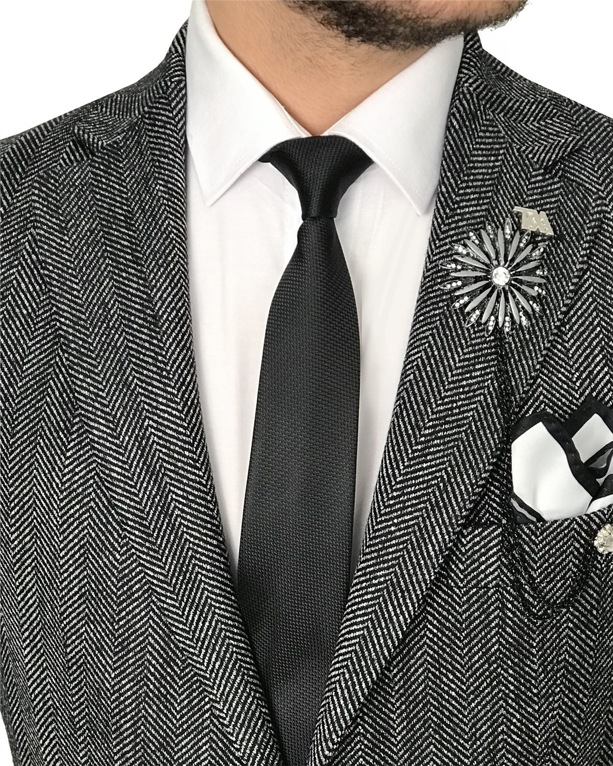 İtalyan stil slim fit mono yaka erkek tek ceket Siyah T8095