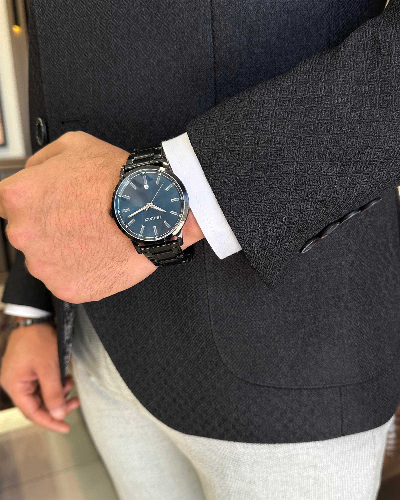 İtalyan stil slim fit mono yaka erkek ceket siyah T10053