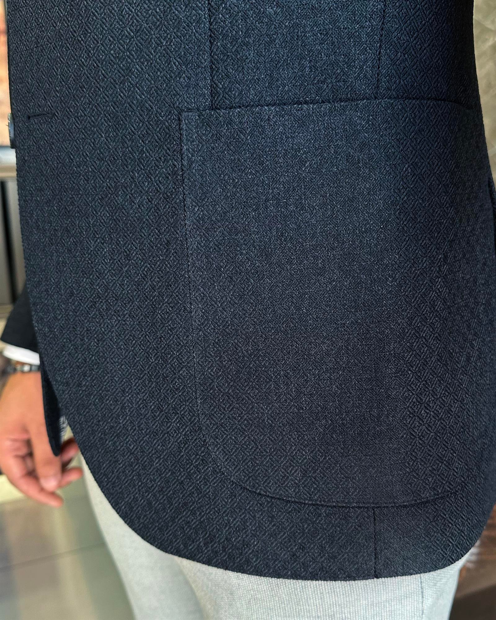 İtalyan stil slim fit mono yaka erkek ceket siyah T10053
