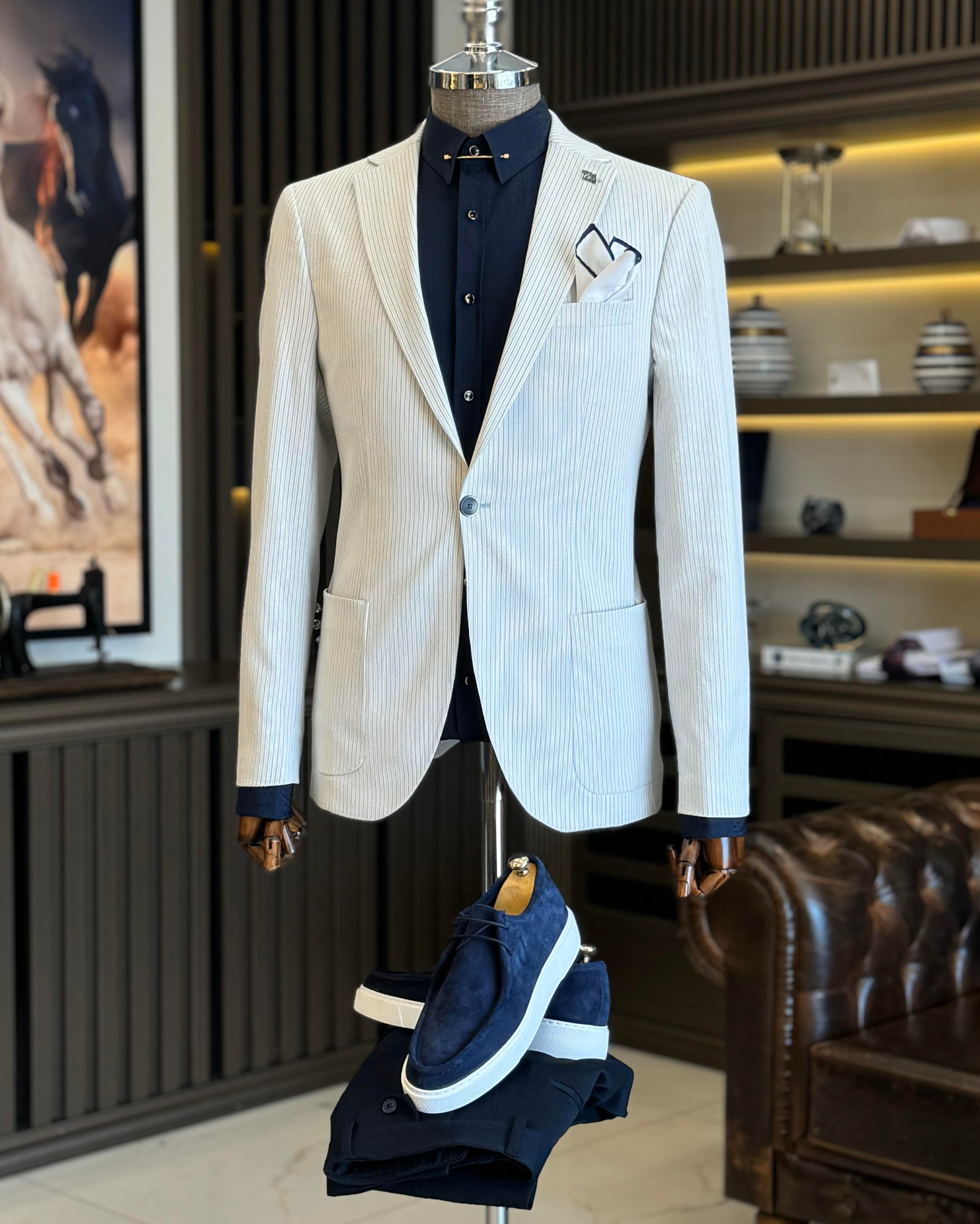 İtalyan stil slim fit mono yaka erkek ceket mavi T11973