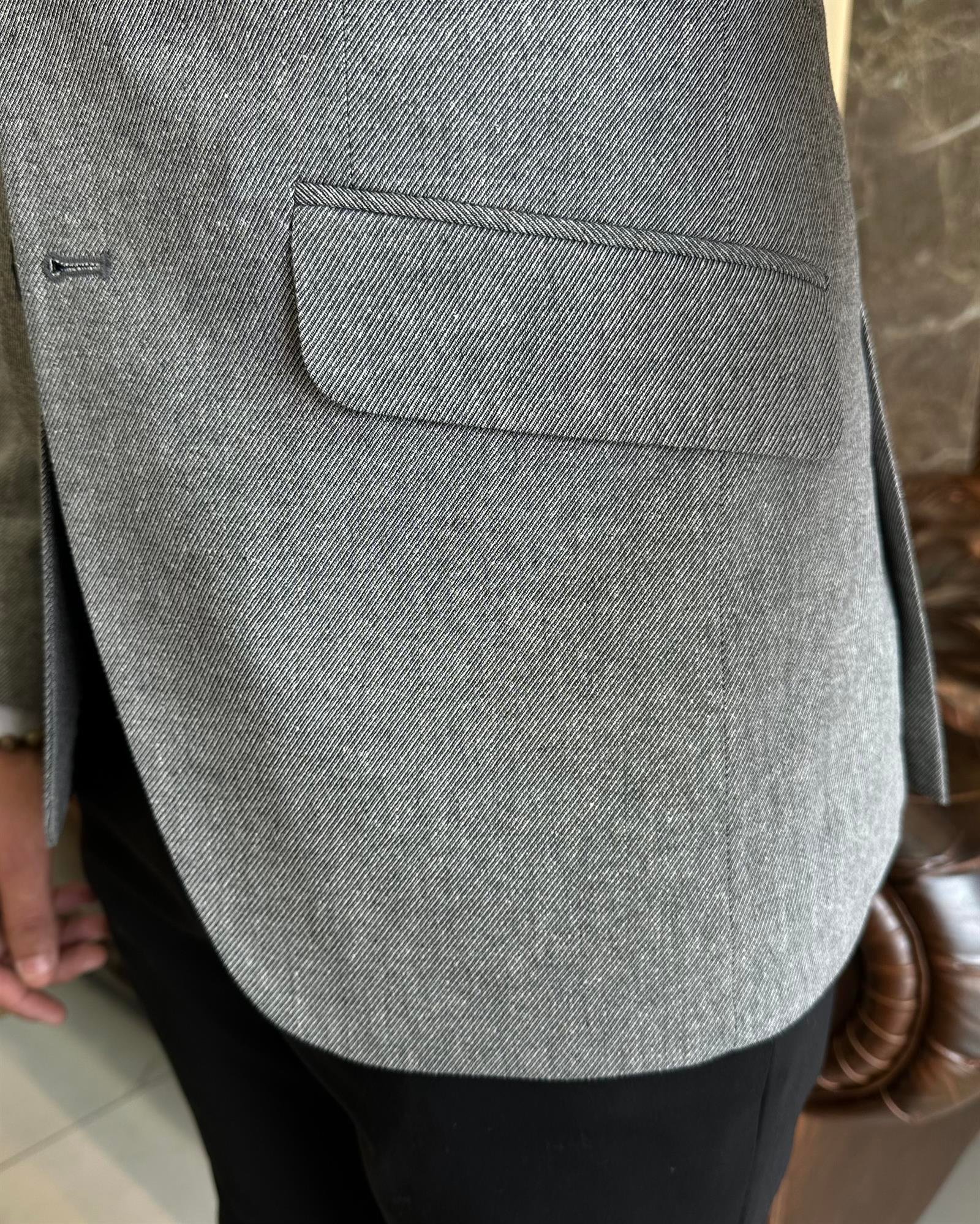 İtalyan stil slim fit mono yaka erkek ceket siyah T9832