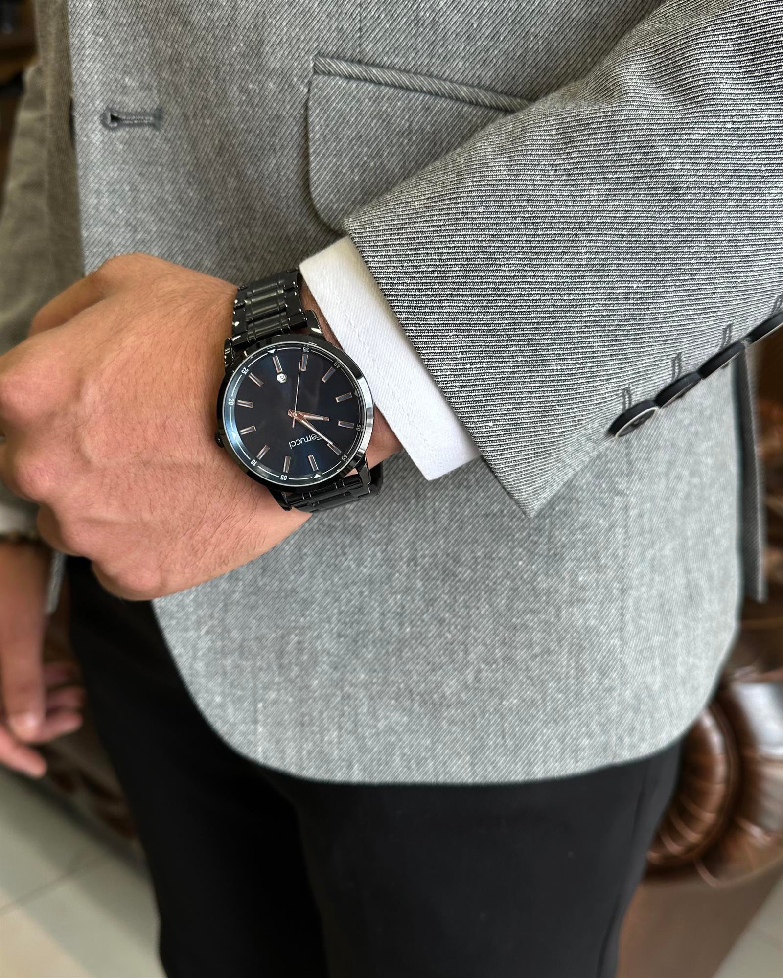 İtalyan stil slim fit mono yaka erkek ceket siyah T9832