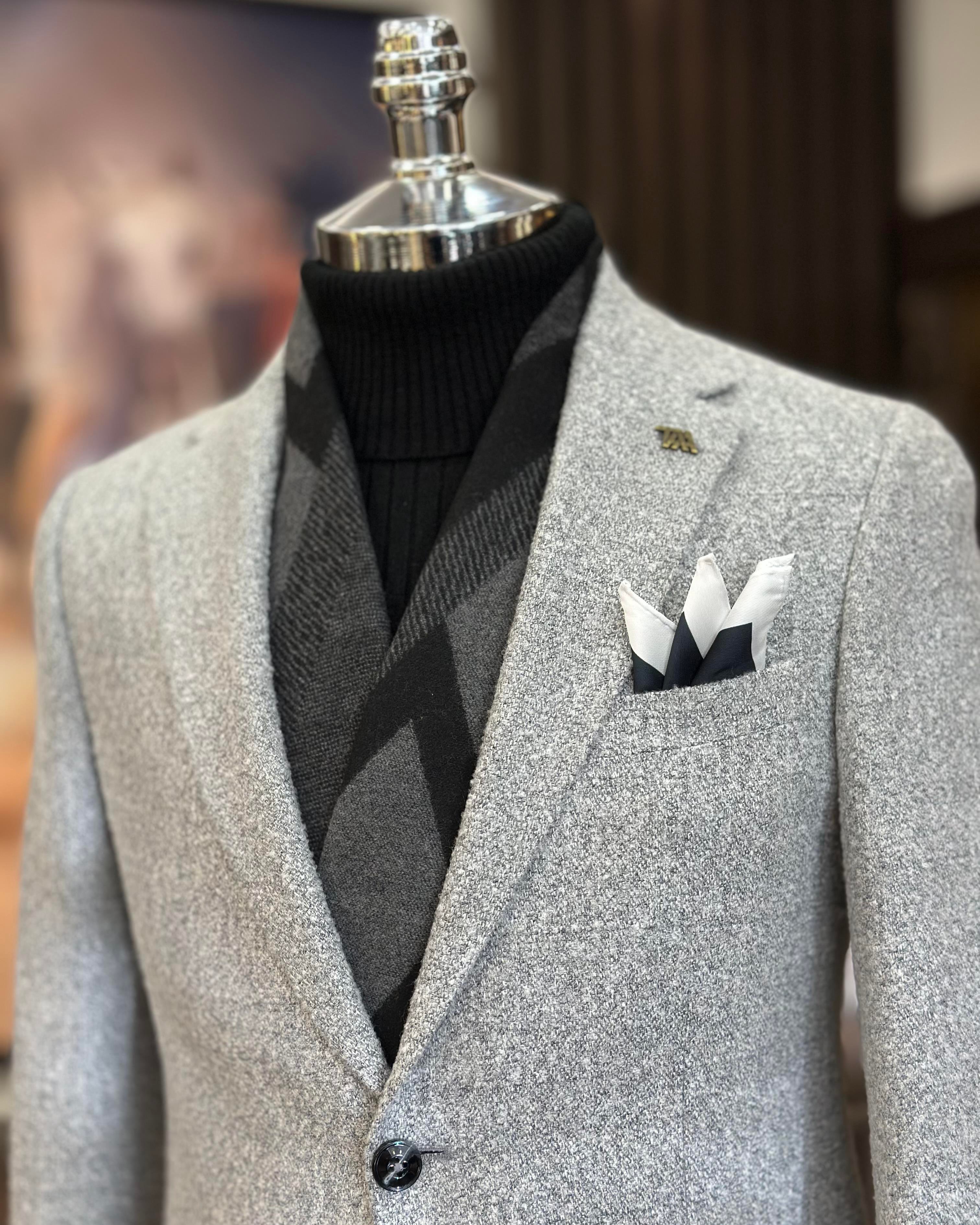 İtalyan stil slim fit mono yaka erkek ceket gri T10890