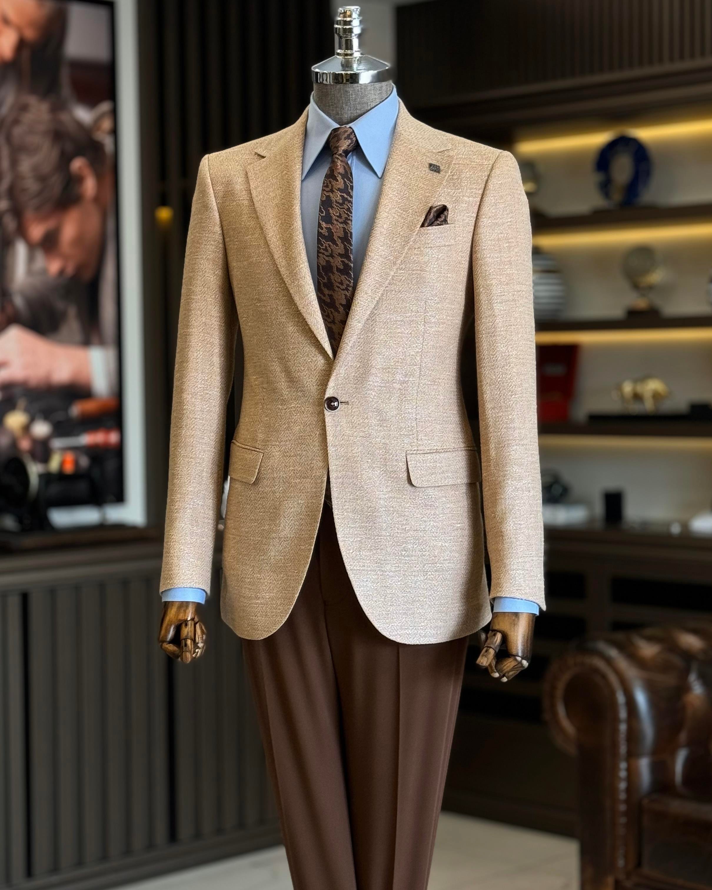 İtalyan stil slim fit mono yaka erkek ceket turuncu T12211