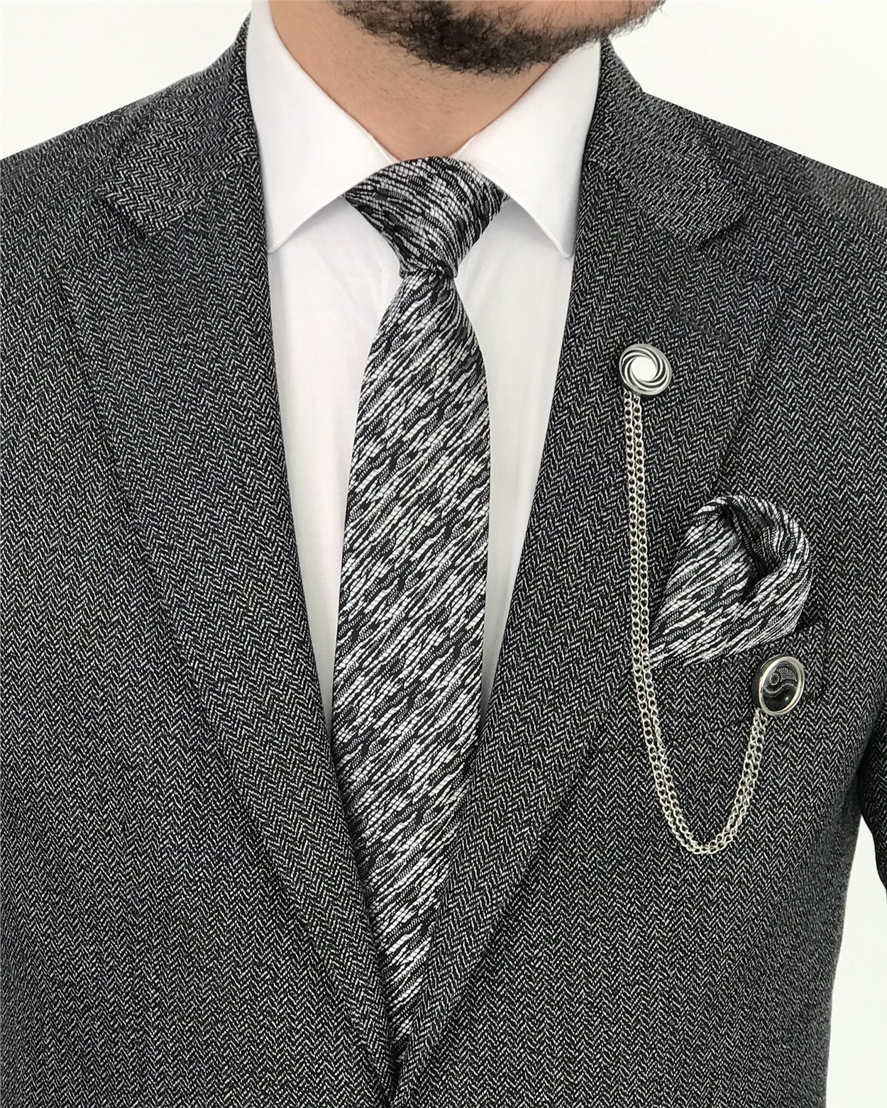 İtalyan stil slim fit mono yaka erkek ceket Gri T8064