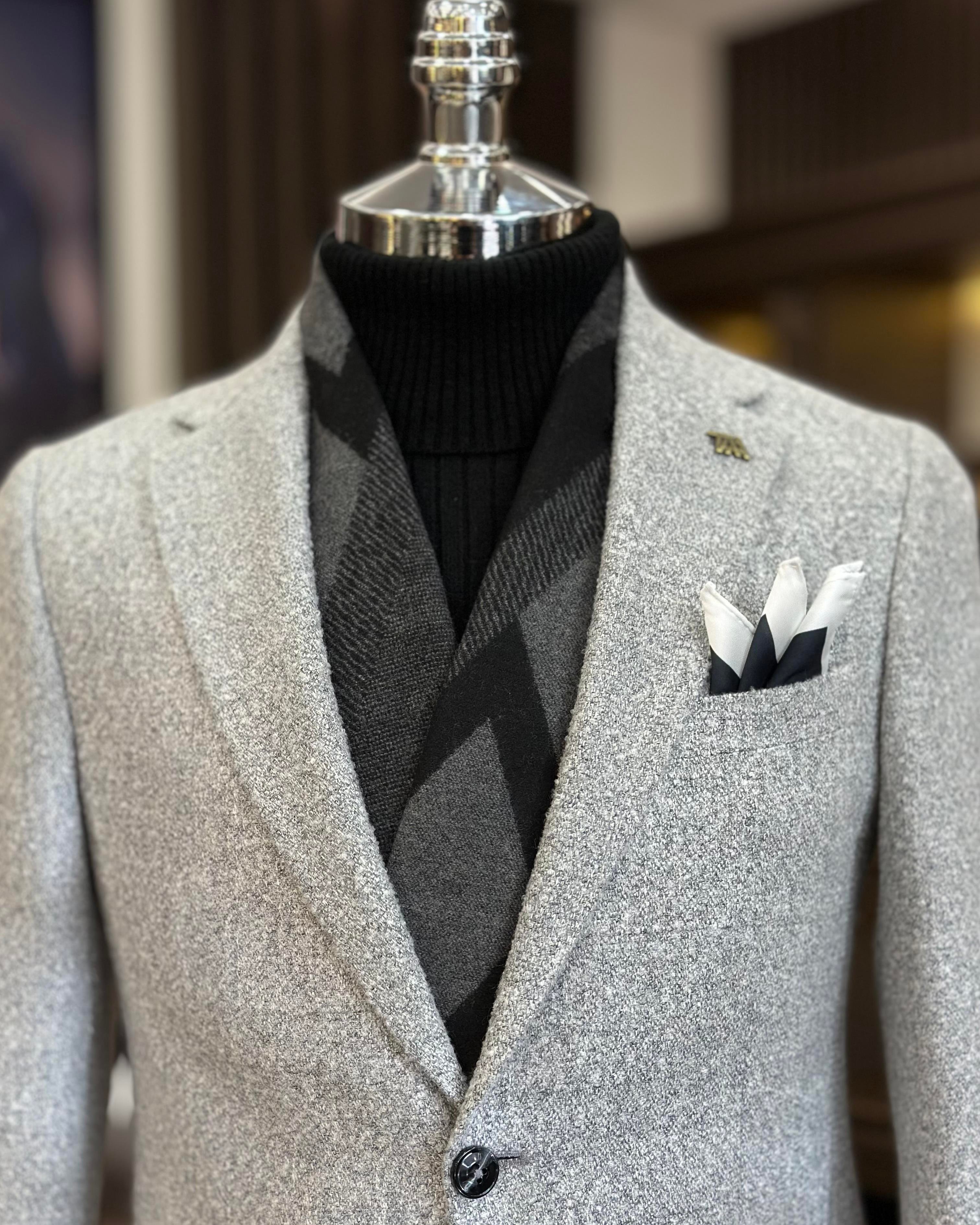 İtalyan stil slim fit mono yaka erkek ceket gri T10890