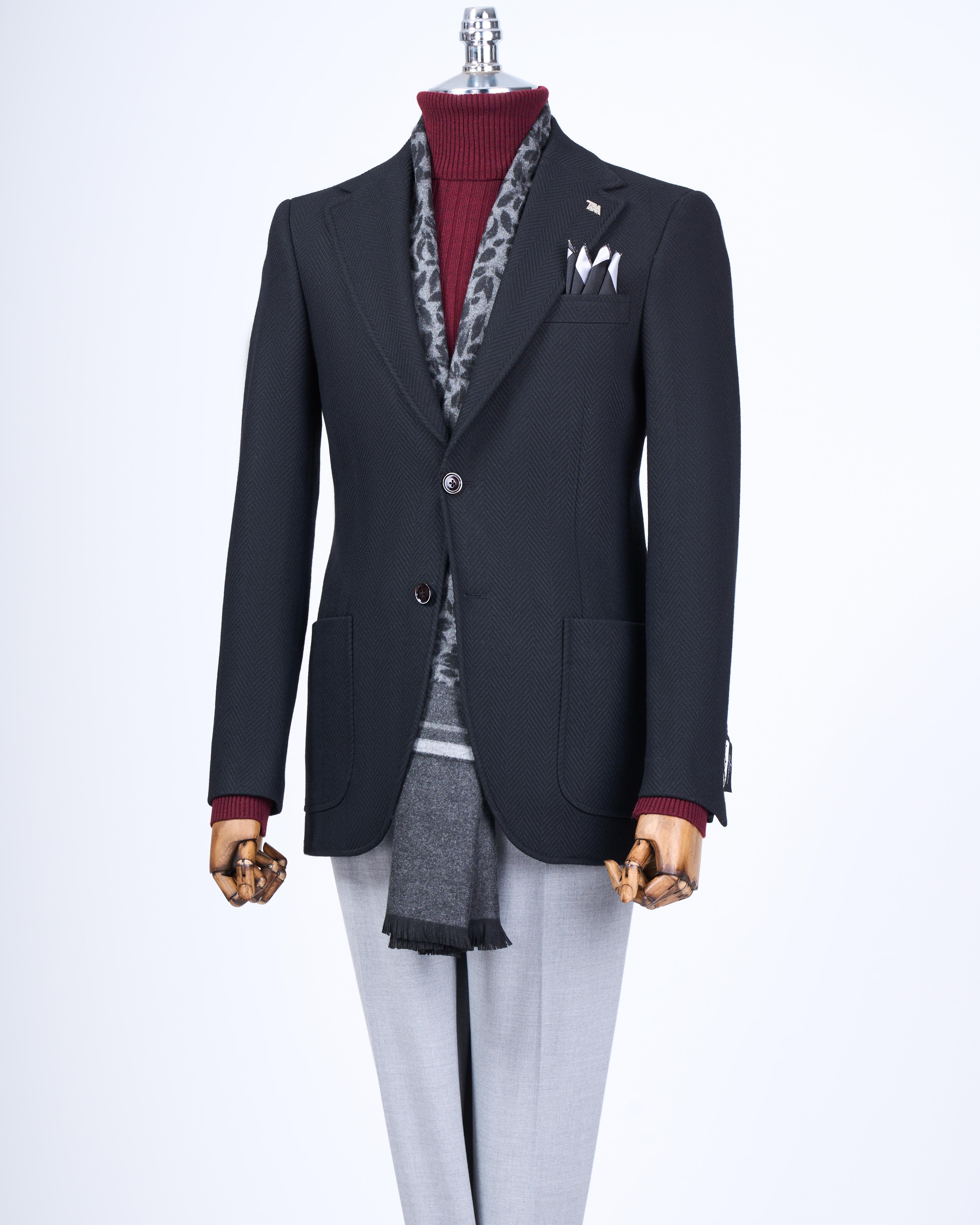 İtalyan stil slim fit mono yaka erkek tek ceket siyah T13579