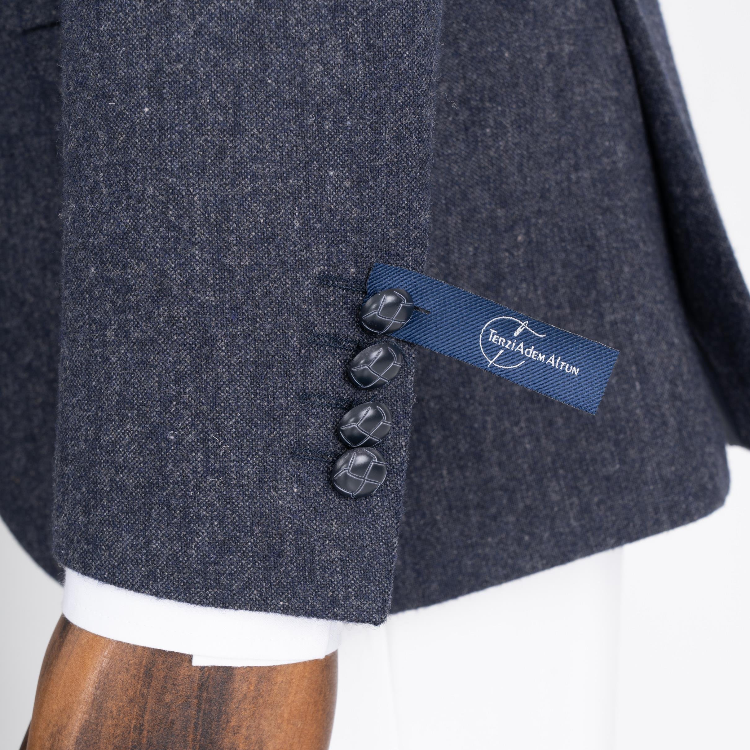 İtalyan stil slim fit mono yaka erkek tek ceket lacivert T13349
