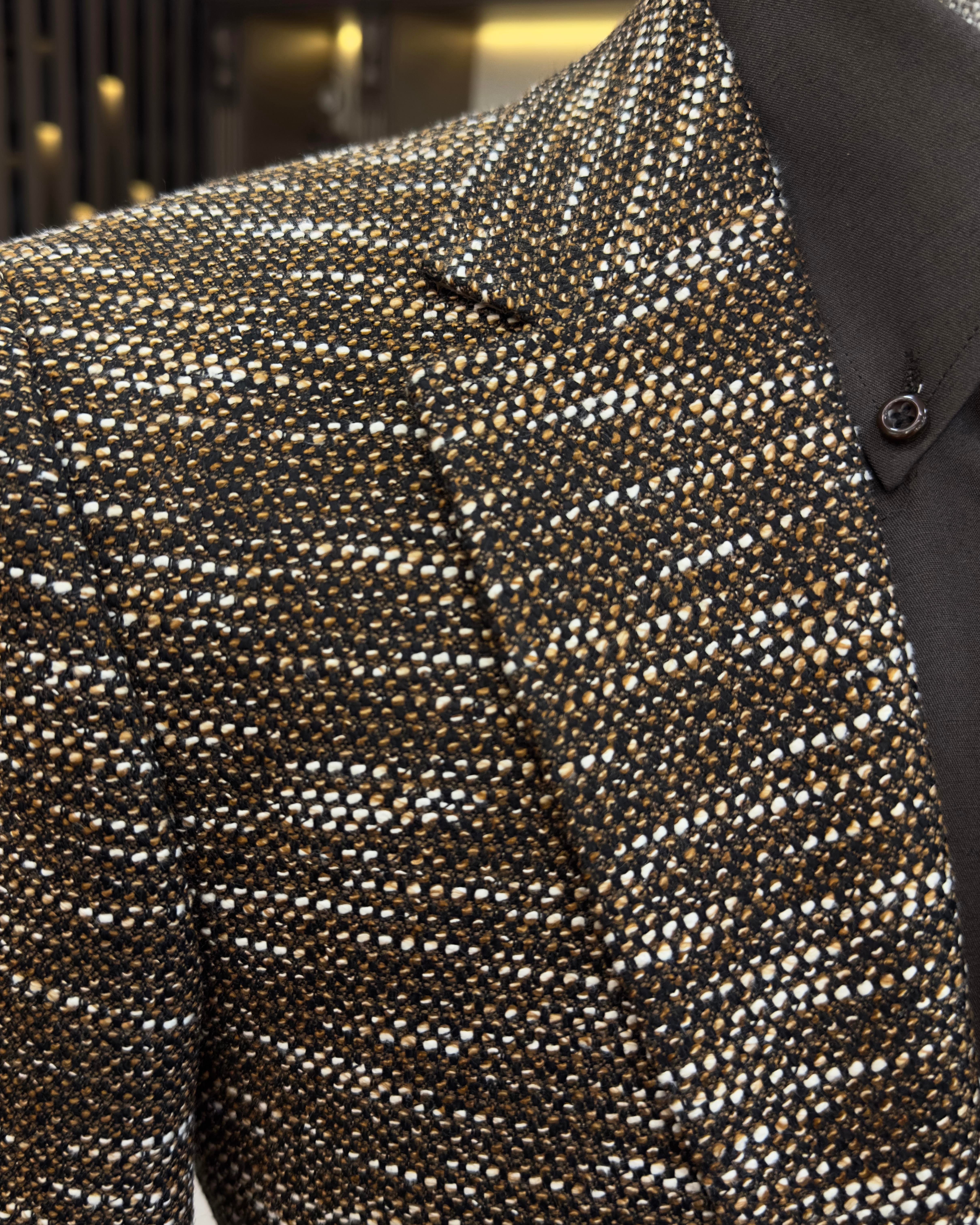 İtalyan stil slim fit mono yaka erkek ceket kahverengi T10966