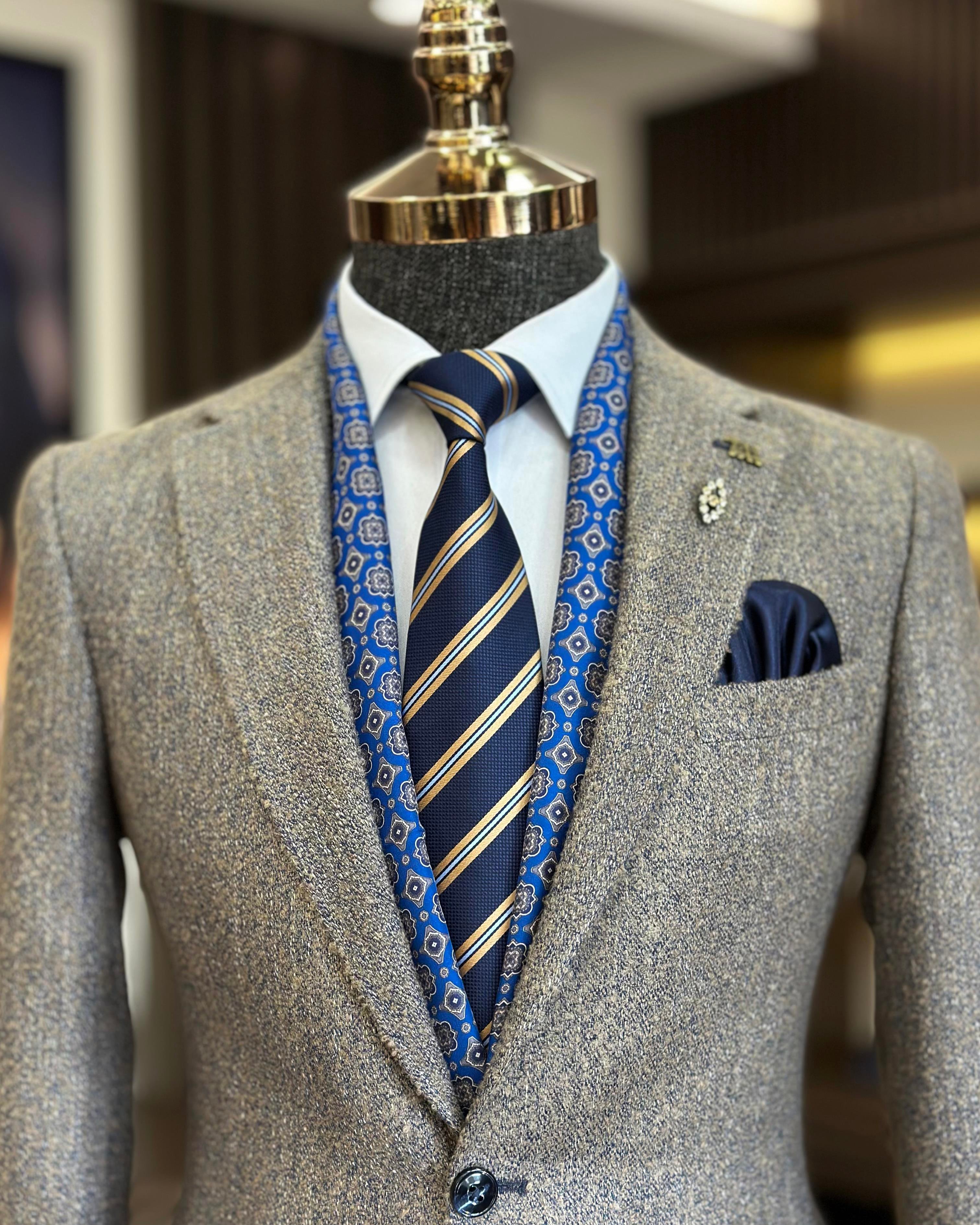 İtalyan stil slim fit mono yaka erkek ceket mavi T10889